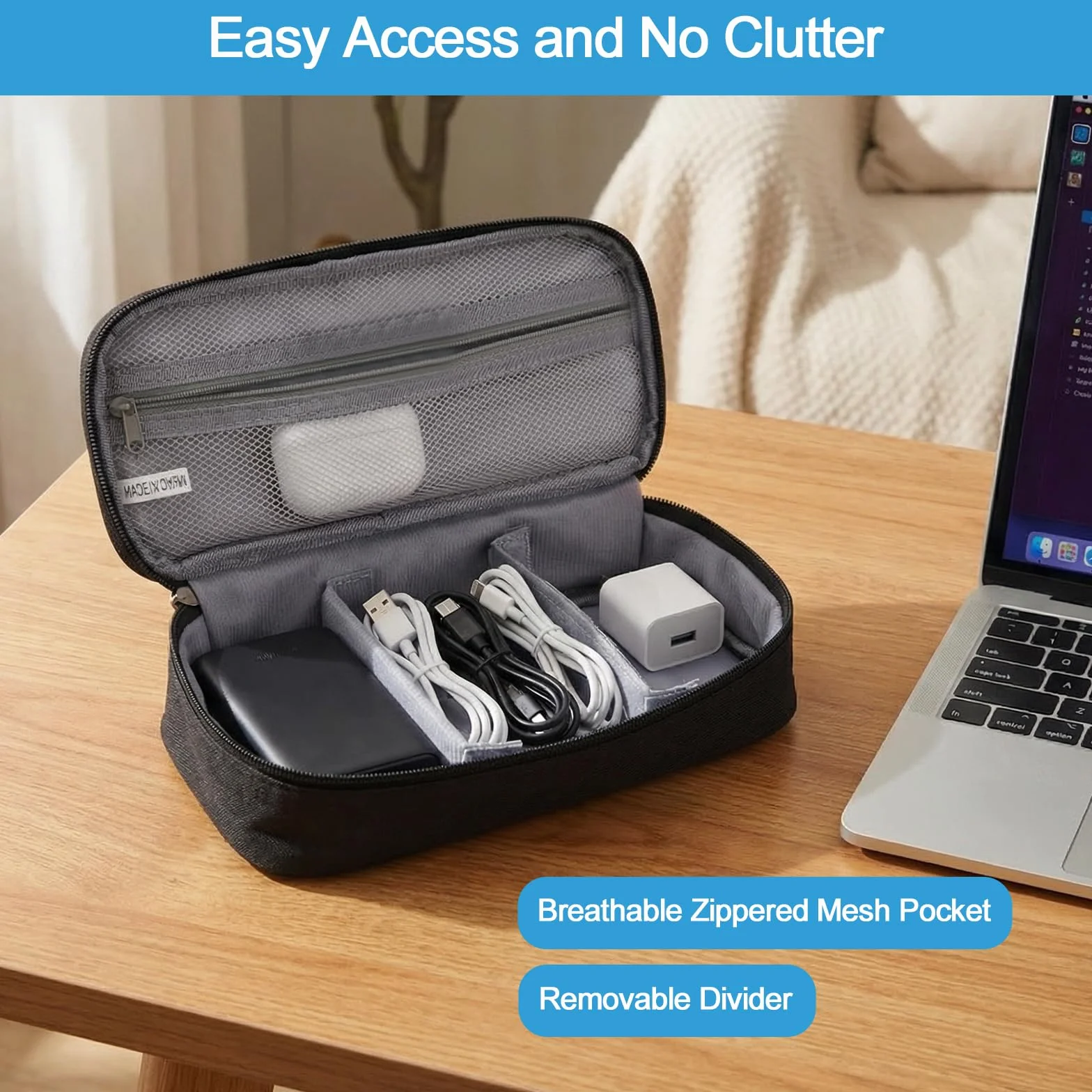 Wodoszczelny organizer na kable 600D Oxford Tech Pouch z karabińczykiem czarny