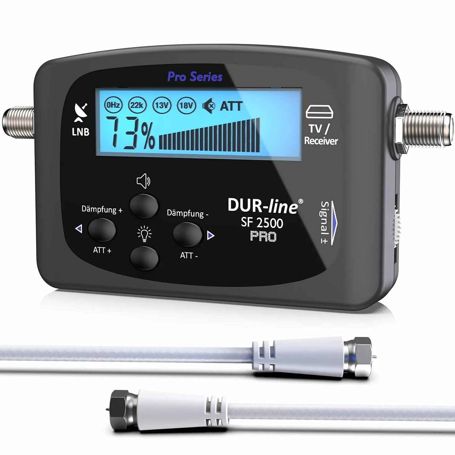 DUR-line SF 2500 Pro - Satfinder - ulepszony wyświetlacz i elektronika - cyfrowy miernik satelitarny do dokładnego ustawienia anteny satelitarnej - Finder w zestawie kabel F i zrozumiała instrukcja