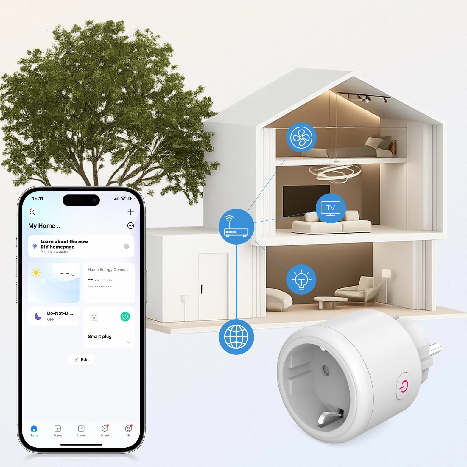 SURFOU Mini Smart Plug, 16A Smart Compact Plugs, kompatybilny z Alexa, Google Home, pilot zdalnego sterowania, pomiar zużycia energii, sterowanie głosowe, funkcja czasu