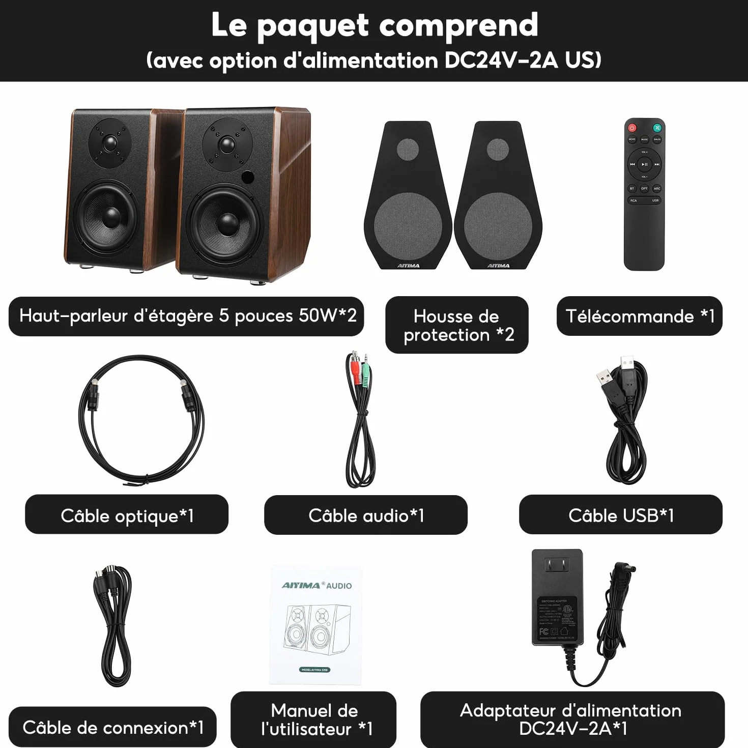 AIYIMA S700 2.0 aktywne głośniki regałowe 100 W monitor studyjny 5,25" Bluetooth 5.0 HDMI ARC HiFi