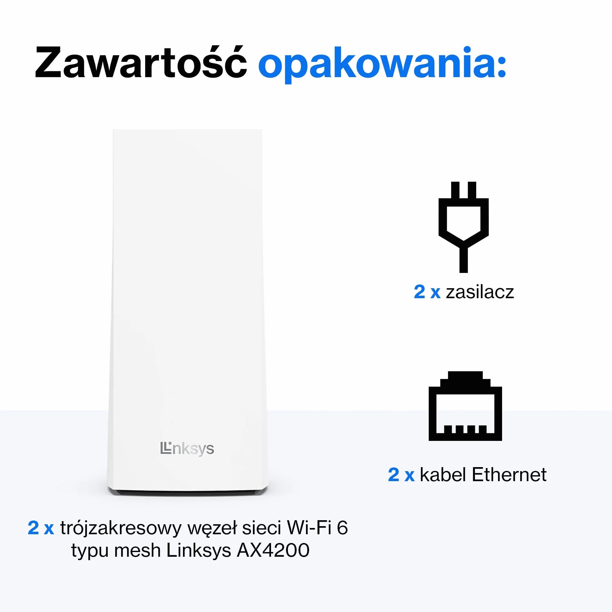 Linksys Velop MX8400 Wi-Fi 6 Mesh System AX4200 router do 525 m2 biały 2 szt.