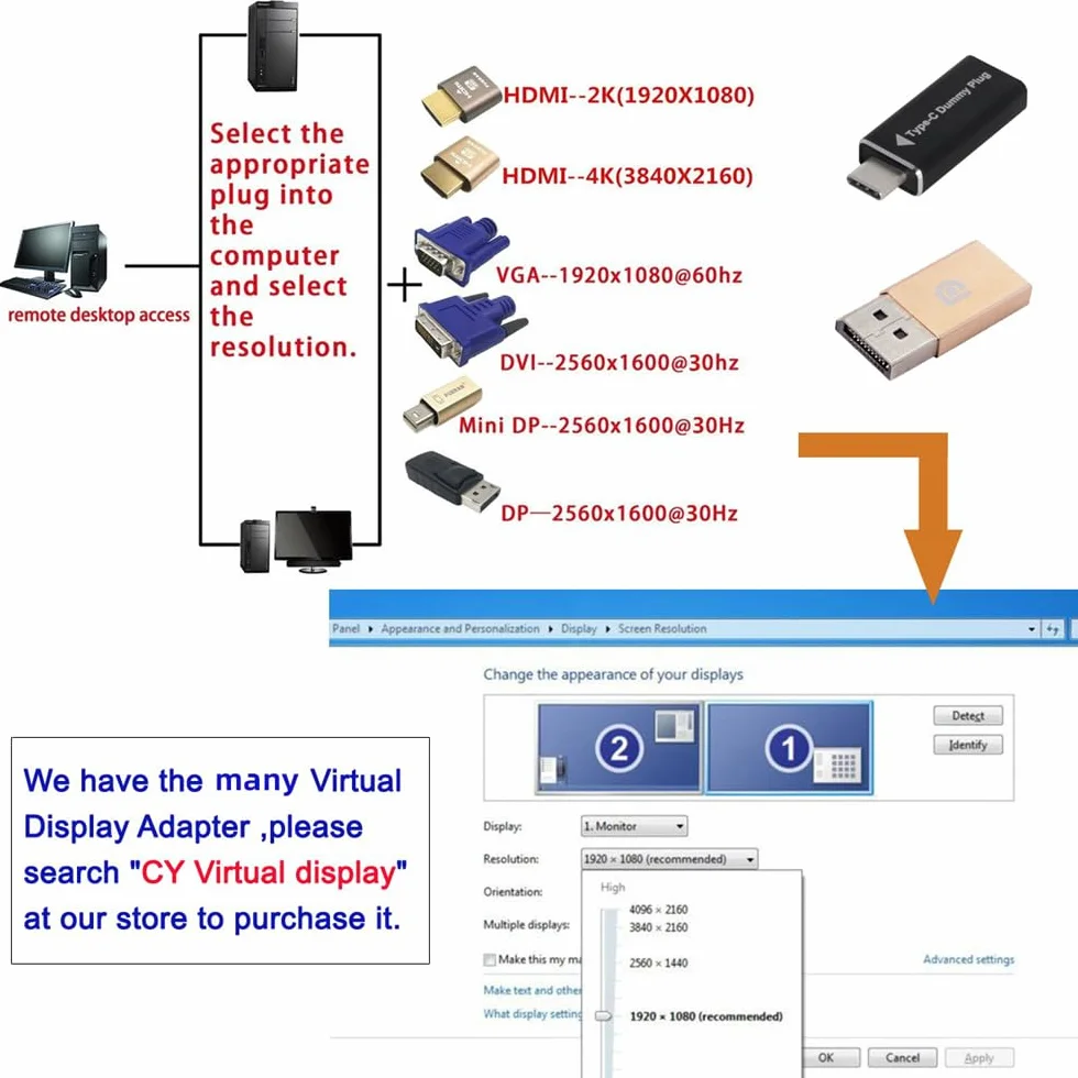 Wirtualny adapter wyświetlacza VGA RGB monitor atrapa wtyczka bez głowy emulator wyświetlacza ducha 1920 x 1080p przy 60 Hz