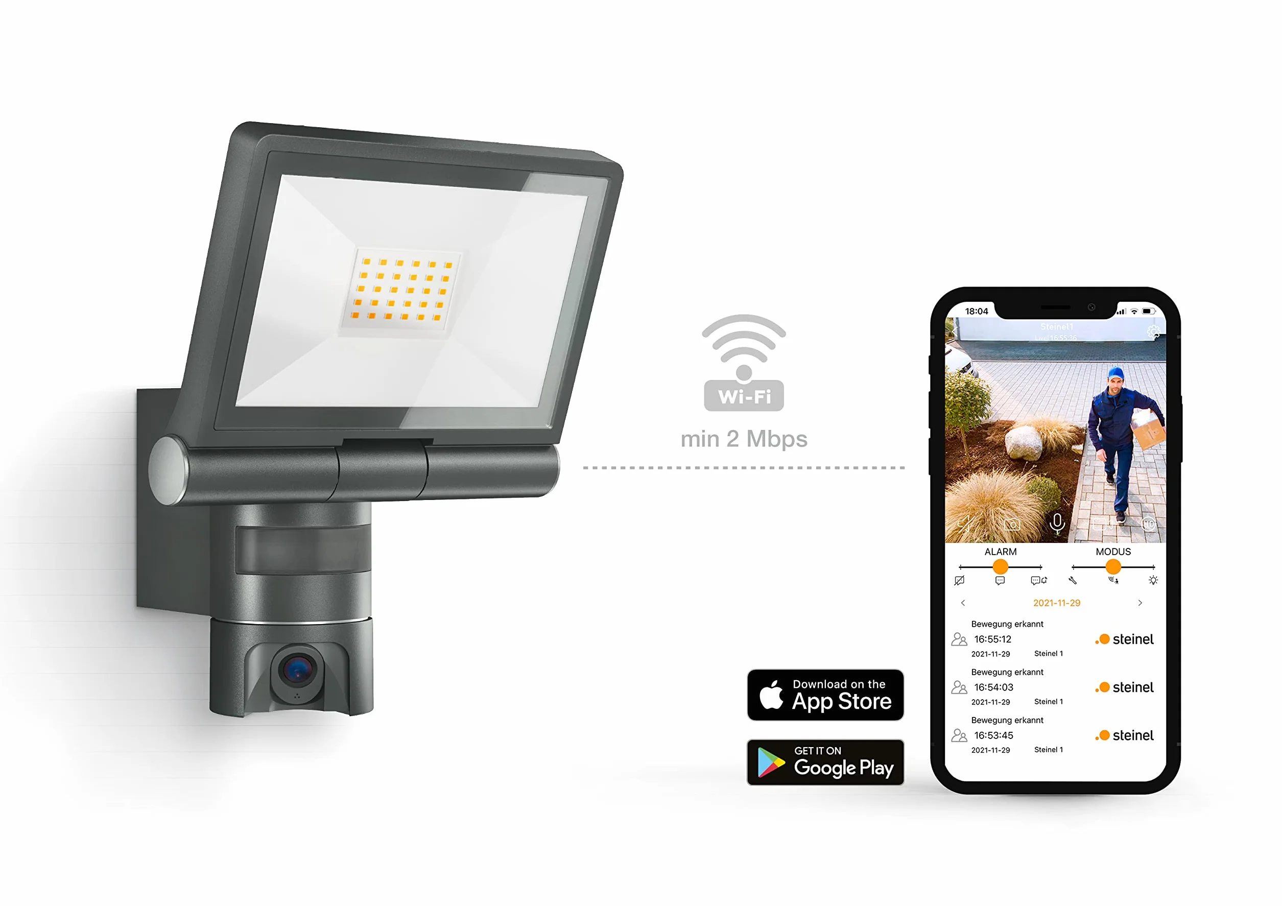 Steinel XLED CAM 1 oświetlenie kamery: reflektor zewnętrzny, kamera monitorująca, domofon, czujnik ruchu na podczerwień 180°, aluminium, 21 W, antracyt