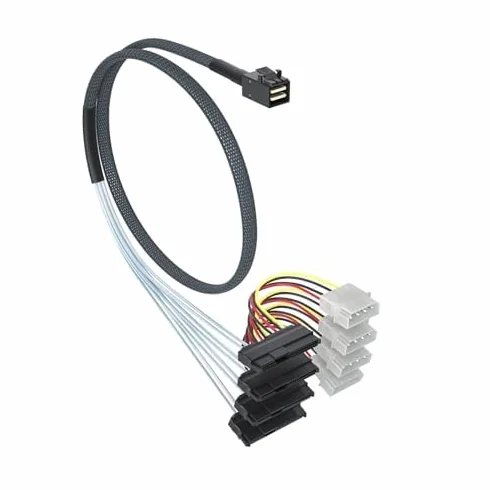 ipolex SFF-8643 wewnętrzny mini SAS HD na 4 x SFF-8482 29-pinowe złącza z 15-pinowym SAS Power 1 metr