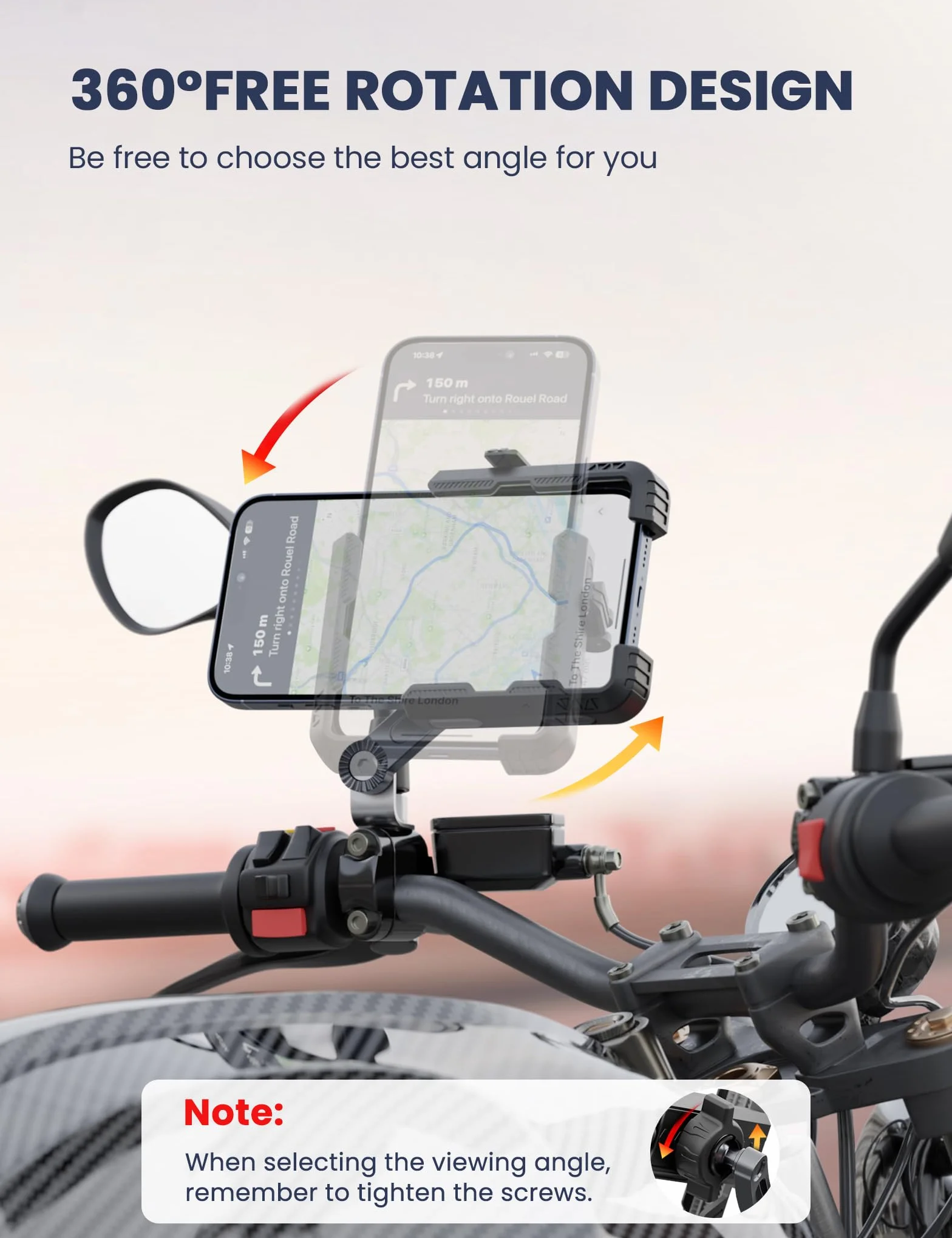 Grefay Uchwyt na telefon motocyklowy podwójne tłumienie wibracji obrot 360° do smartfona