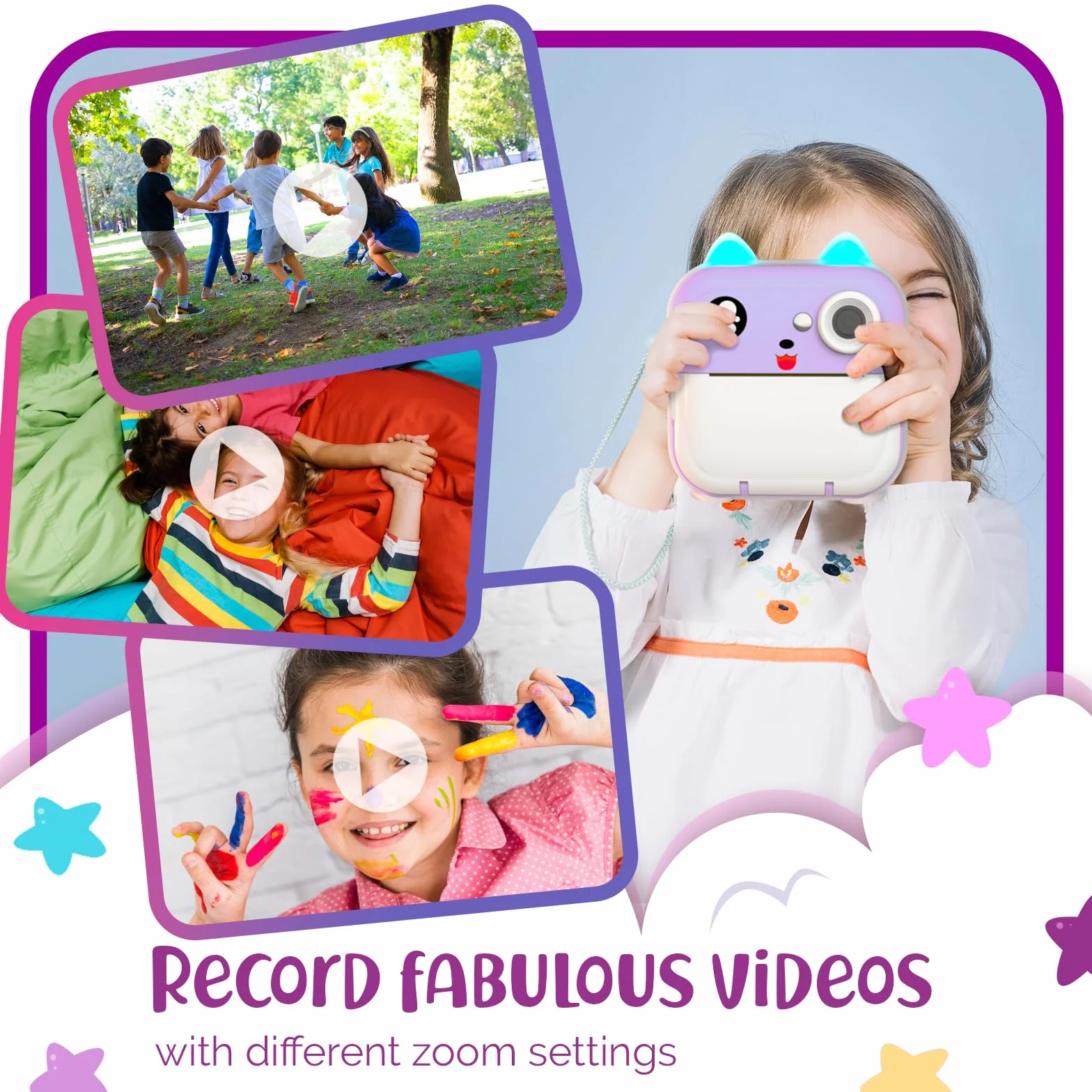 Dziecięca kamera natychmiastowa z podwójnym obiektywem 48 MP, wideo 1080P, druk termiczny, Bluetooth, karta 32 GB