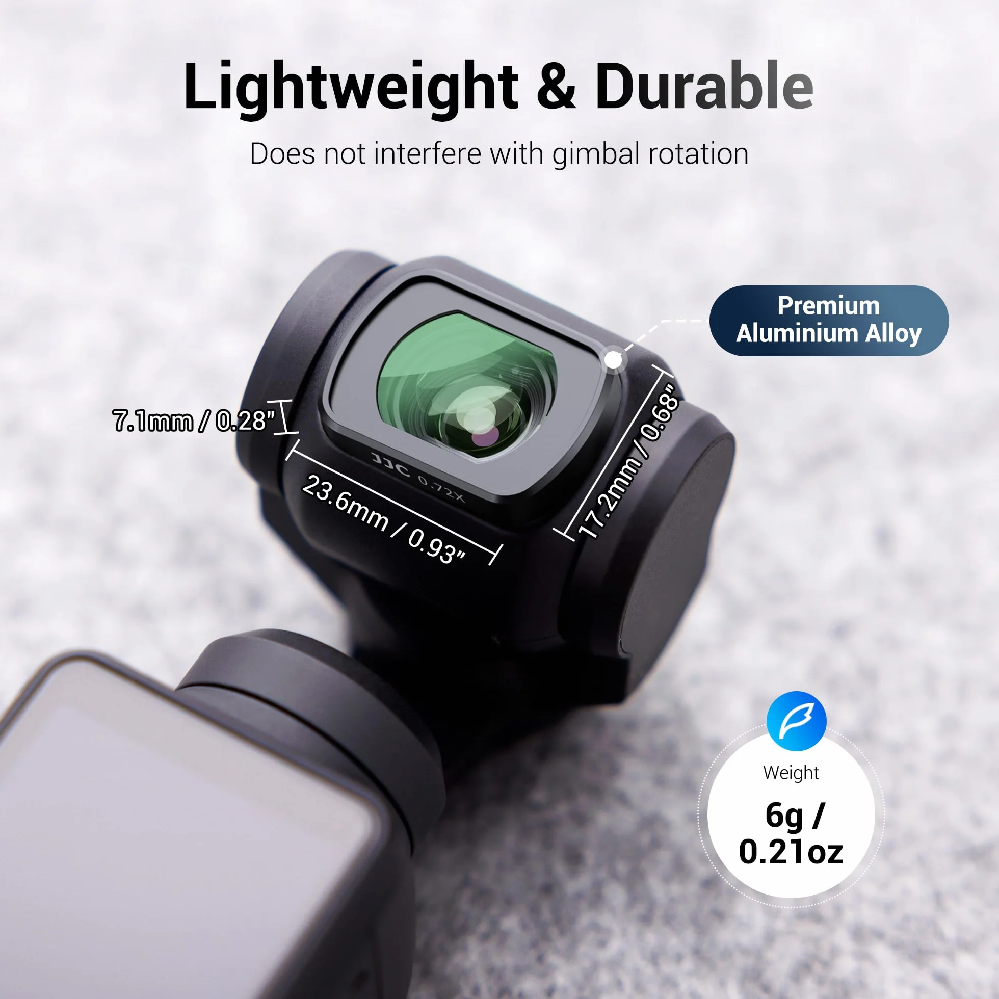 JJC Szerokokątny obiektyw kompatybilny z DJI Osmo Pocket 3, wielowarstwowy filtr magnetyczny 0,72x bez winietowania, akcesoria do aparatu akcji Pocket3