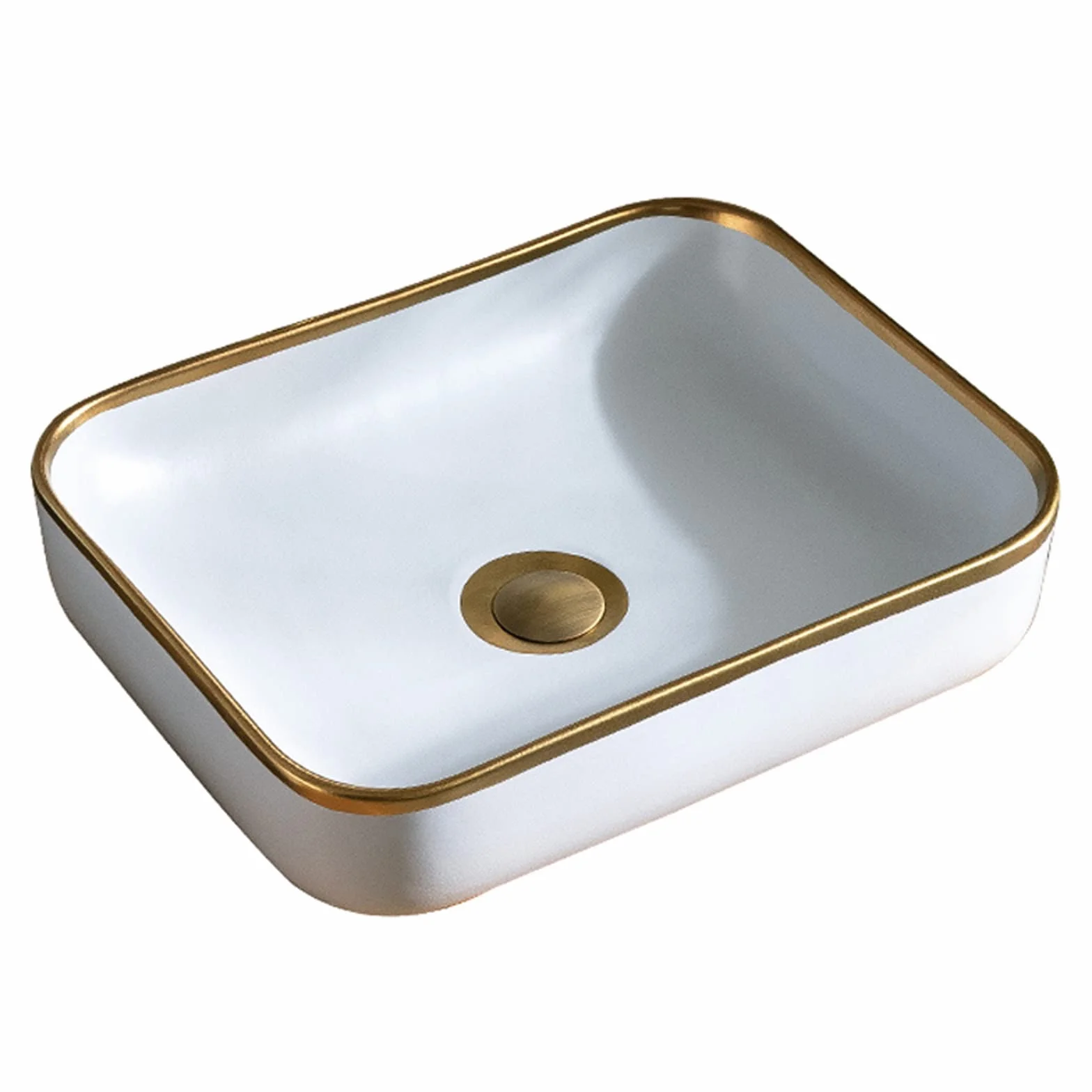 Umywalka Nablatowa Łazienkowa, Miska, Prostokątna, 20,4"×15,7", Umywalka Nablatowa Golden Edge, Porcelanowa, Ceramiczna, Umywalka Nablatowa, Umywalka Nablatowa, Umywalka