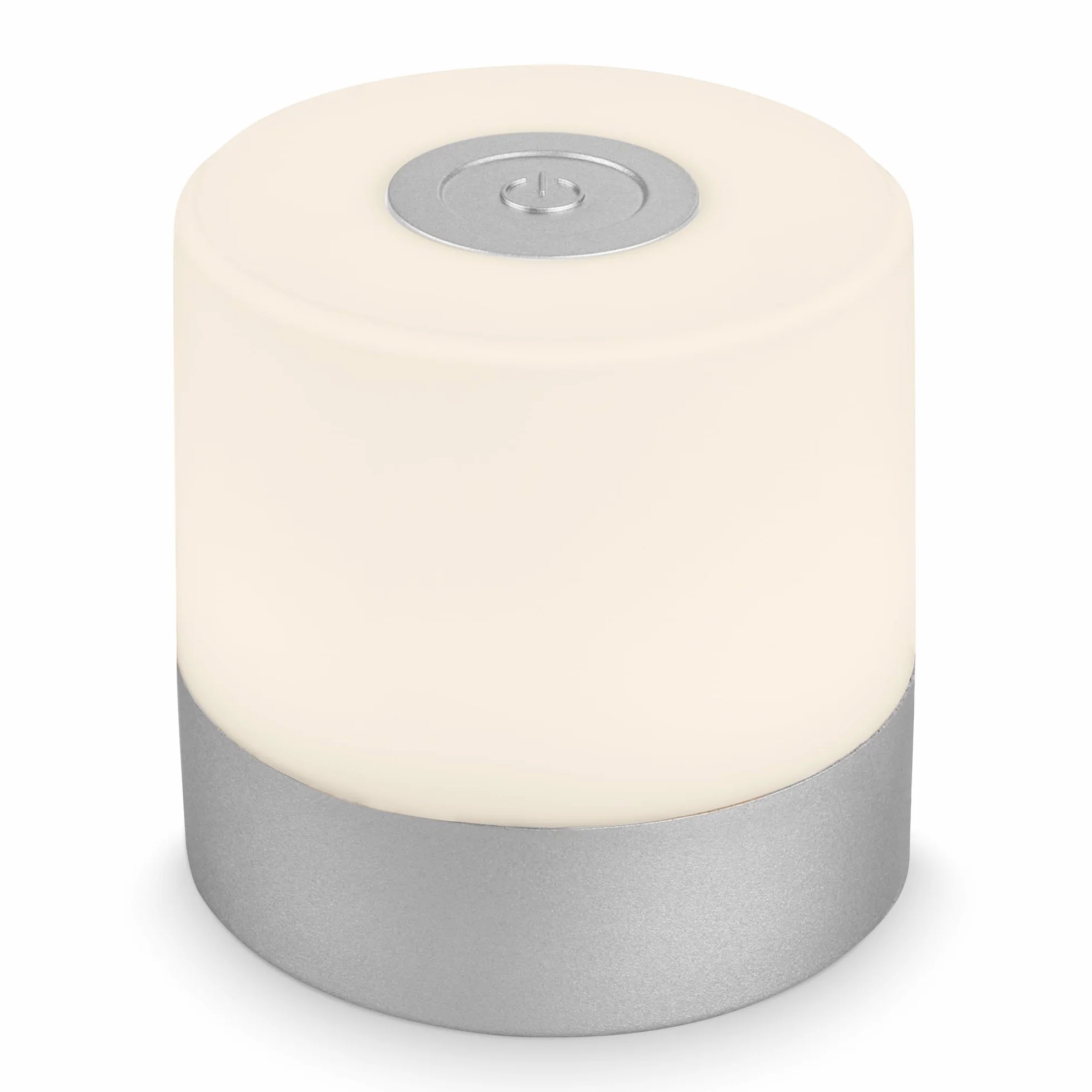 BRILONER – Mini lampka stołowa LED bezprzewodowa, Touch ściemniana, lampka nocna dla niemowląt, USB-C, do czytania i biurka, Ø70x70mm, srebrna, matowy chrom – elegancja i wygoda użytkowania