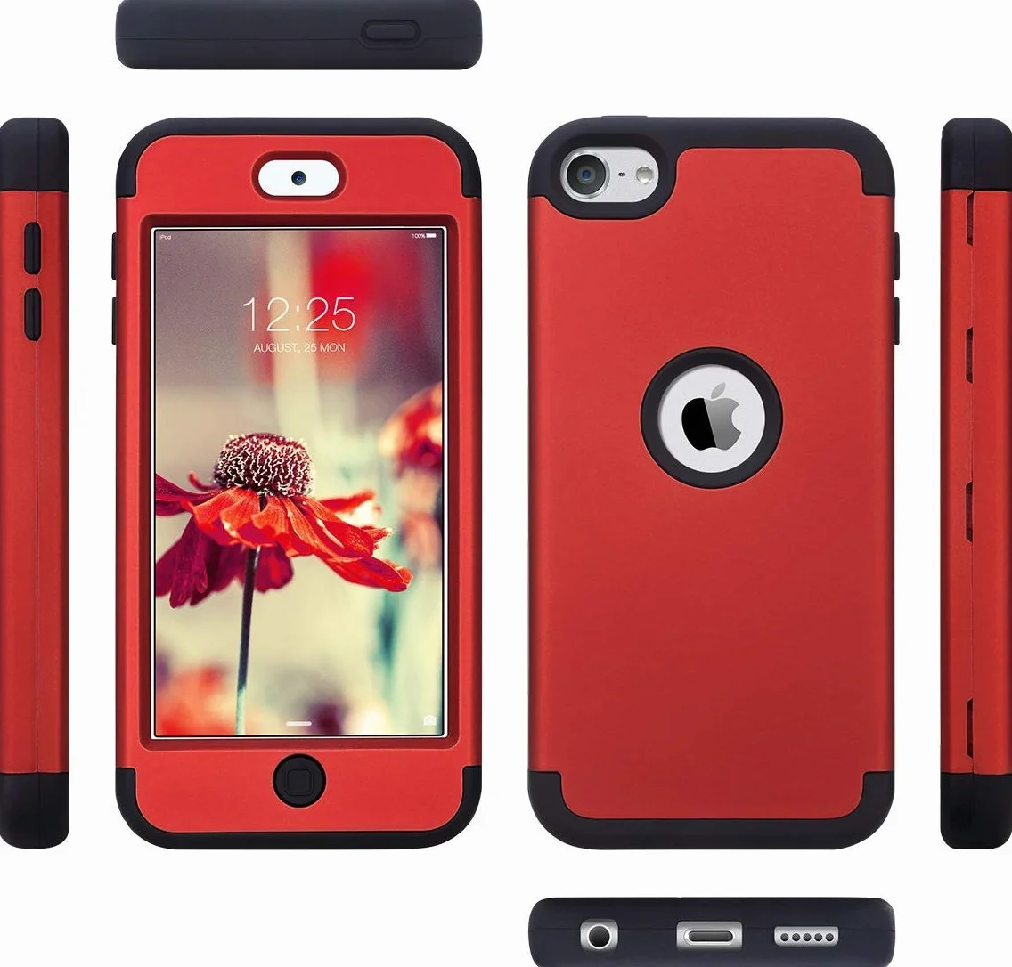 ULAK Etui Hybrydowe 3-warstwowe Silikonowe do Apple iPod Touch 5/6/7 Generacji - Czerwone