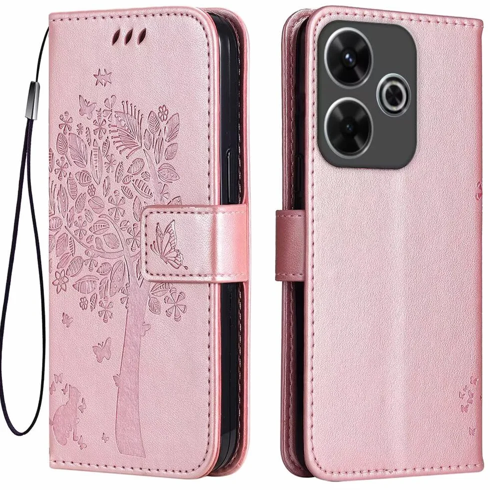 Topme Skórzane etui do Redmi 13 (4G) / POCO M6 (4G) / Redmi 13 5G / POCO M6 Plus 5G (6,79"), różowe złoto