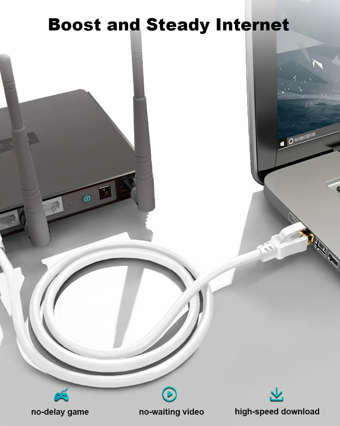 Kabel Ethernet Cat 8 0.5m 3szt 40Gbps 2000MHz S/FTP Pozłacane RJ45 Biały