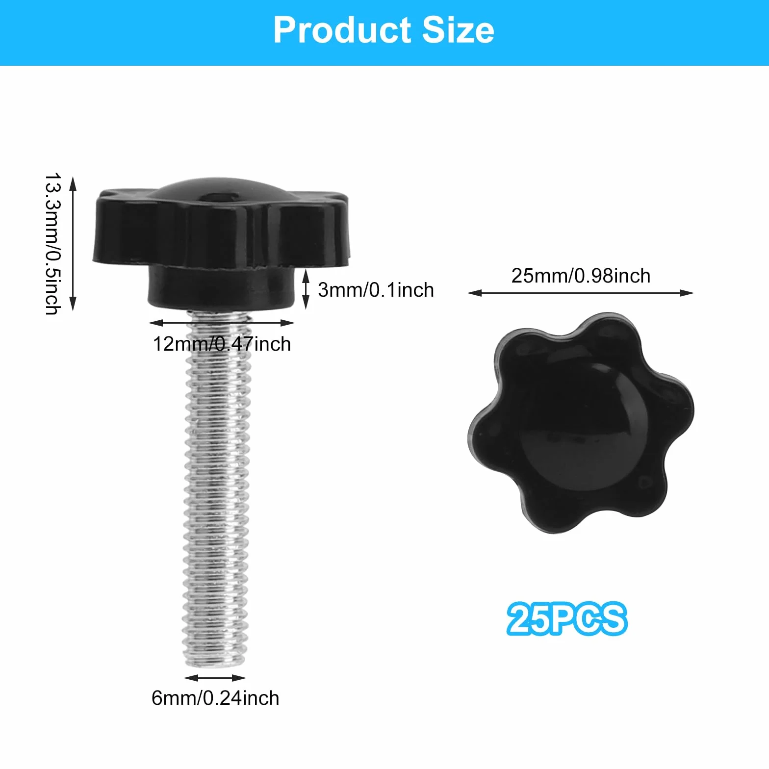 25 szt. nakrętka motylkowa M6 ze śrubokrętem, śruba gwiaździsta M6 x30mm, śruba radełkowana m6, nakrętka gwiaździsta M6, motylkowa Do warsztatu, produkcji mebli