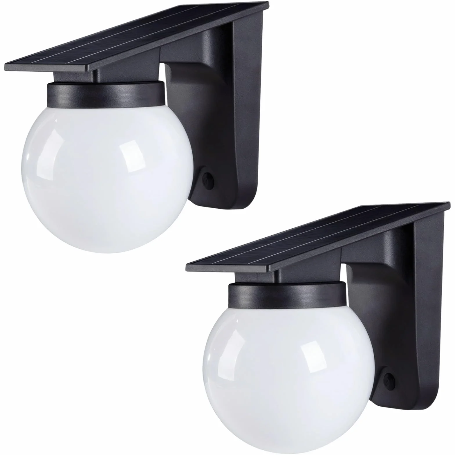 Solarne lampy ogrodzeniowe, zewnętrzne lampy solarne z 3 trybami oświetlenia, czarno-biała konstrukcja kuli, montowane na ścianie lampy solarne z silikonowym panelem 18 x 11,4 cm, do ogrodu, na patio