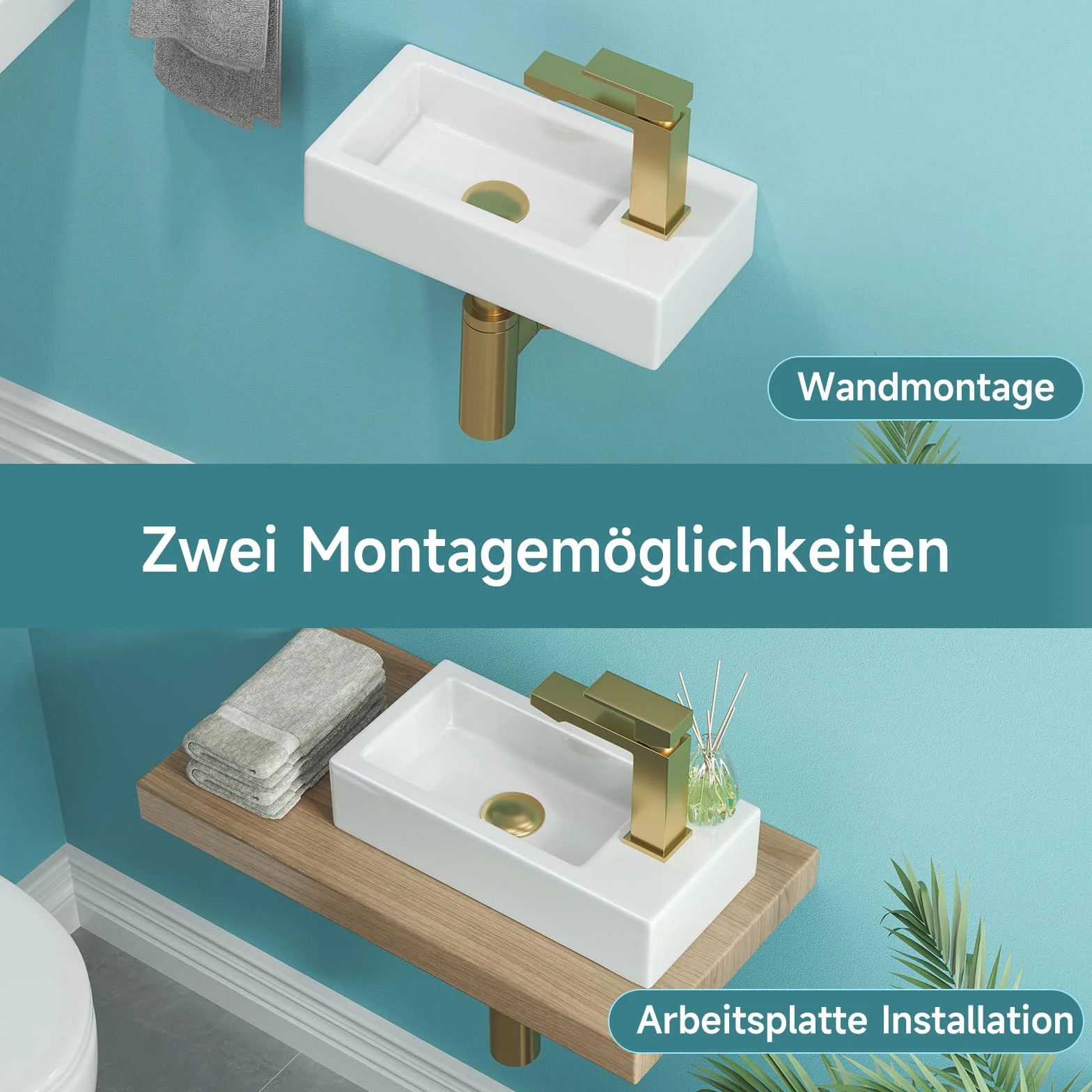 Mini umywalka, mała umywalka, WC dla gości, otwór na kran po prawej stronie | Umywalka wisząca łazienkowa umywalka ceramiczna, umywalka do rąk umywalka nablatowa biała, 37 x 18,5 x 9 cm