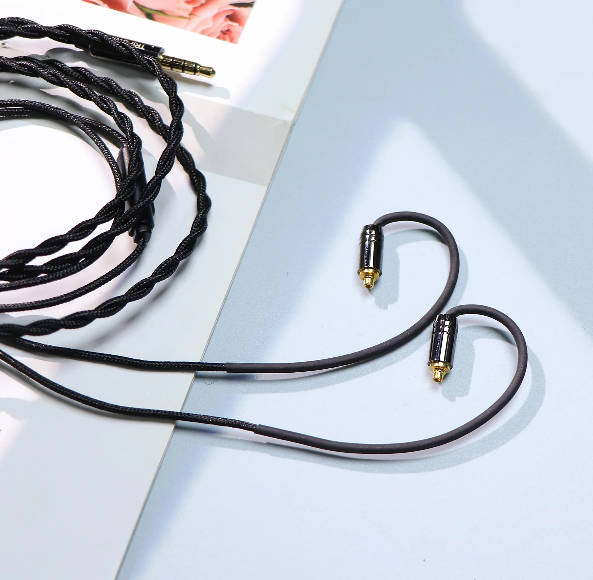 Linsoul Tripowin Zombur 4N kabel beztlenowy OFC 4N HiFi IEM z mikrofonem, zewnętrzna warstwa przędzy bawełnianej do audiofilskiego kabla zastępczego (z mikrofonem, 3,5, MMCX)