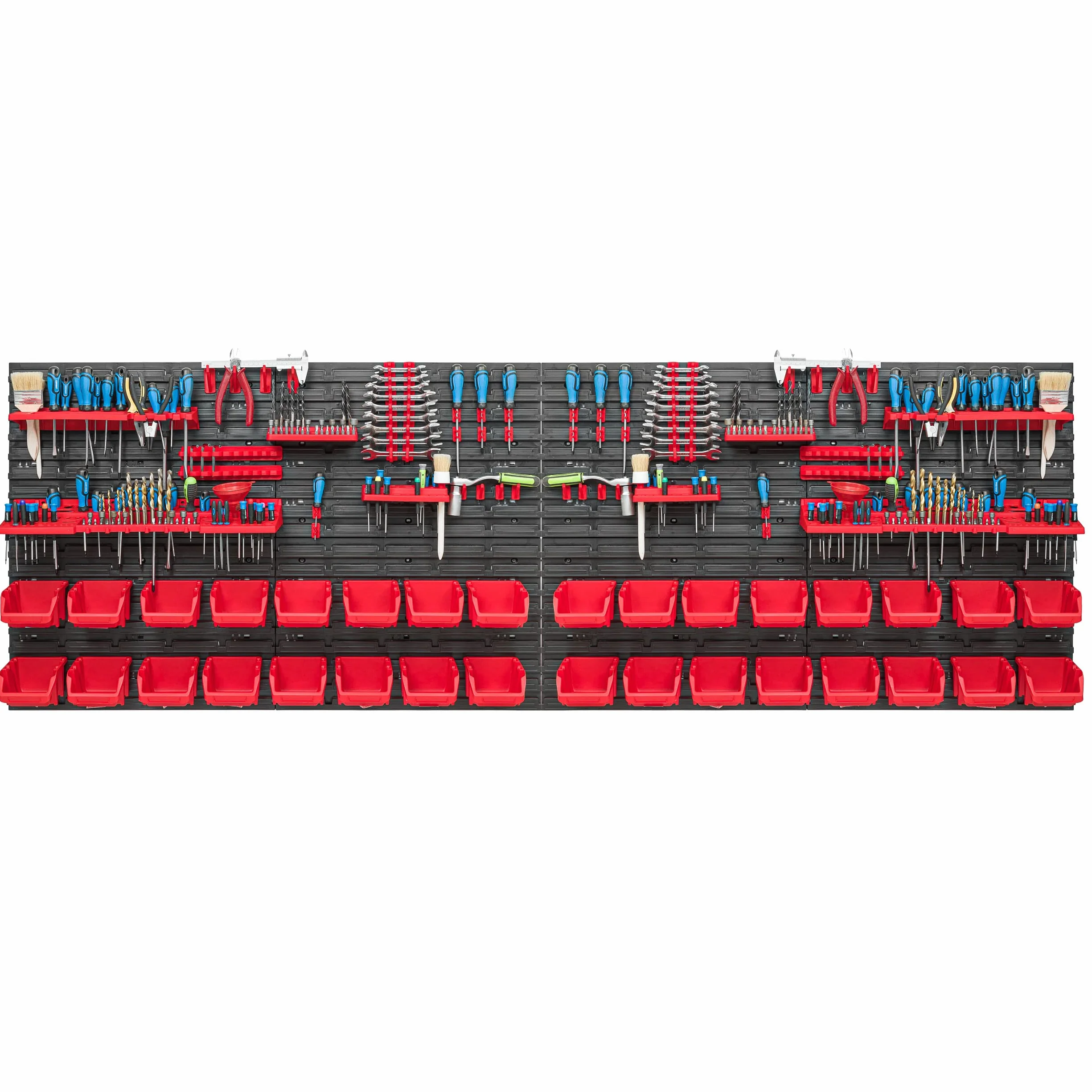 System magazynowy regał warsztatowy | 230 x 78 cm | 32 szt. pudełko | regał ścienny z uchwytami narzędziowymi i pojemnikami do układania - płyty ścienne ekstra mocny regał magazynowy regał garażowy
