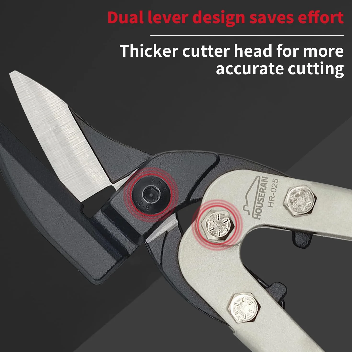 Nożyce do blachy HOUSERAN 260 mm, nożyce do metalu z mechanizmem zabezpieczającym do cięcia blachy, aluminium, skóry, siatki metalowej, miedzi, tworzyw sztucznych i płyt z tworzywa sztucznego