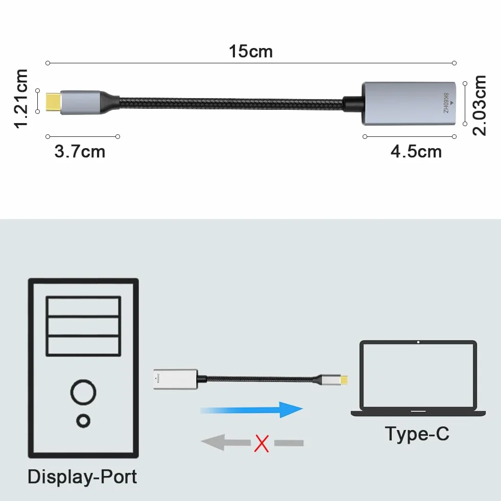 AXFEE Adapter USB C na DisplayPort DP 1.4 8K 60Hz 4K 60Hz 144Hz Thunderbolt 4/3 na DP Converter