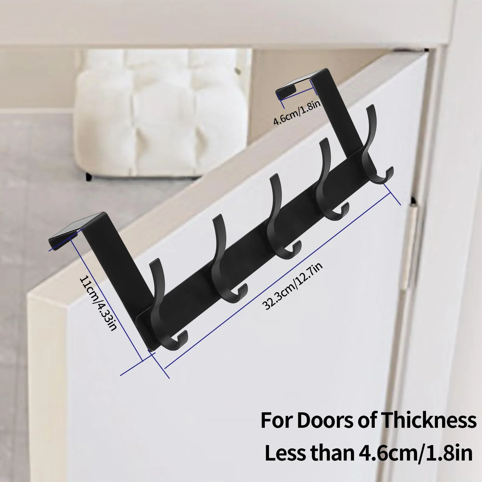 Metalowy Hak na Drzwi ze Stopu Aluminium - Organizer do Łazienki, Sypialni i Kuchni - 32 cm Lekki Uchwyt na Płaszcze, Torby i Ręczniki - Odporny na Korozję