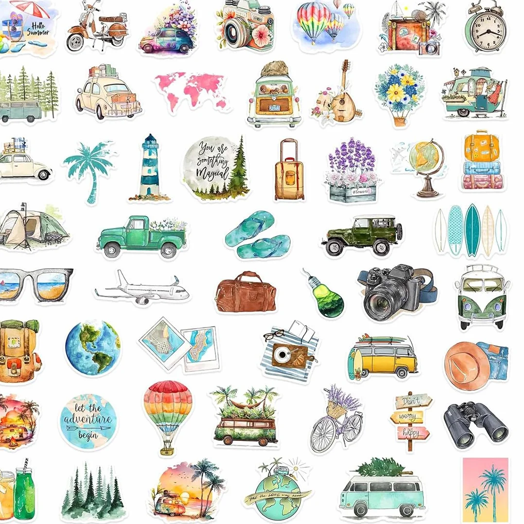100 naklejek podróżnych, naklejki na dziennik podróży i albumy, wodoodporne naklejki estetyczne, dekoracyjne do scrapbookingu i notatnika