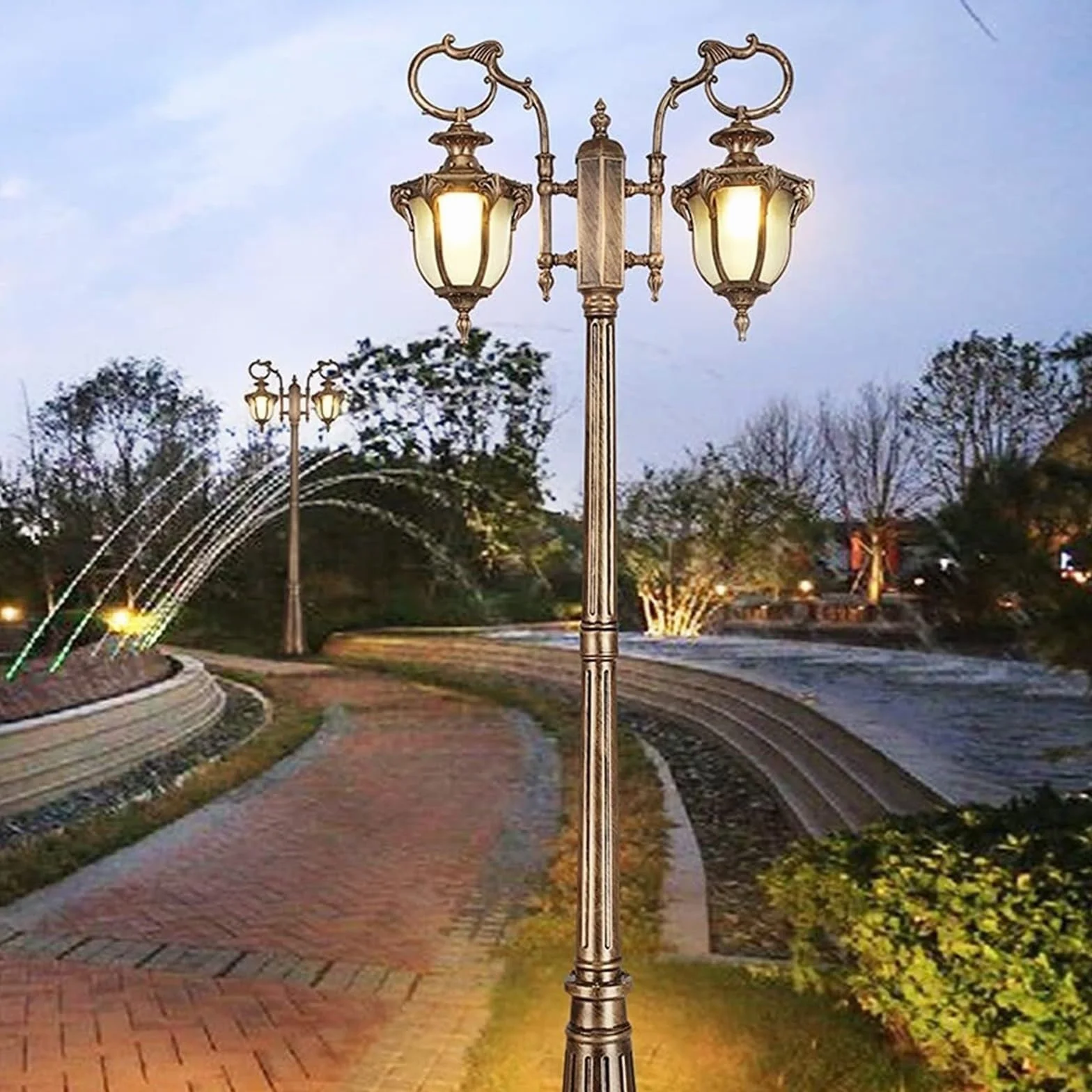 Lampy Solarne Na Słupku, Zewnętrzne Lampy Na Słupku, 2-Lampowe Lampy Na Słupku, Rustykalny Brąz, Zewnętrzne, Wodoodporne, Wysokie Lampy Na Słupku, Amerykańskie Lampy,One Color-Height: 2.65M