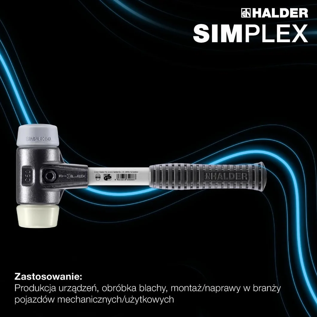 Halder 3738050 TPE-Mid/nylon młot z miękką tarczą ze wzmocnioną obudową ze stali odlewanej, wielokolorowy, 50 mm
