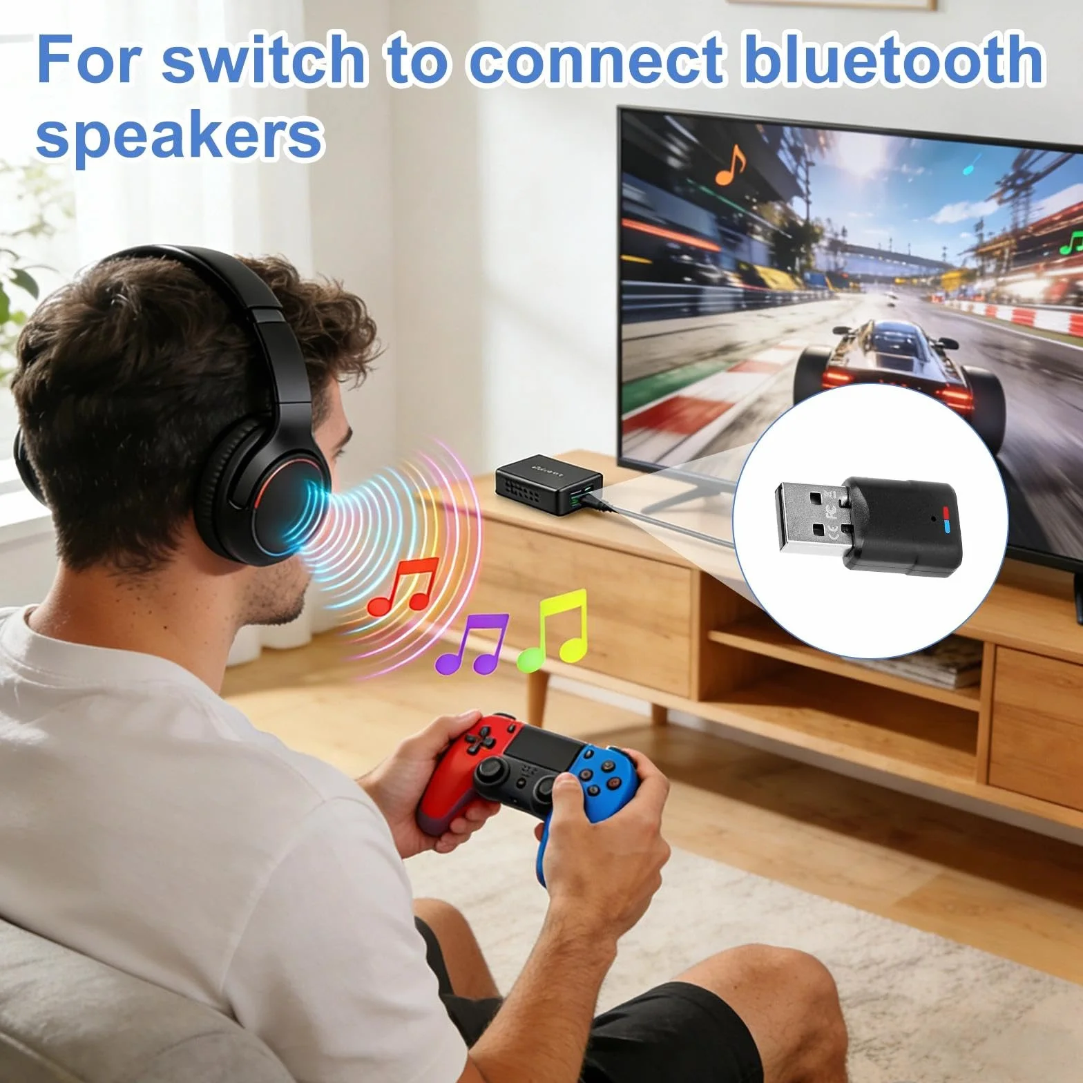 Adapter USB Bluetooth 5.3 do PS4/PS5/PC, odbiornik i transmiter dongle audio 3 Mbit/s