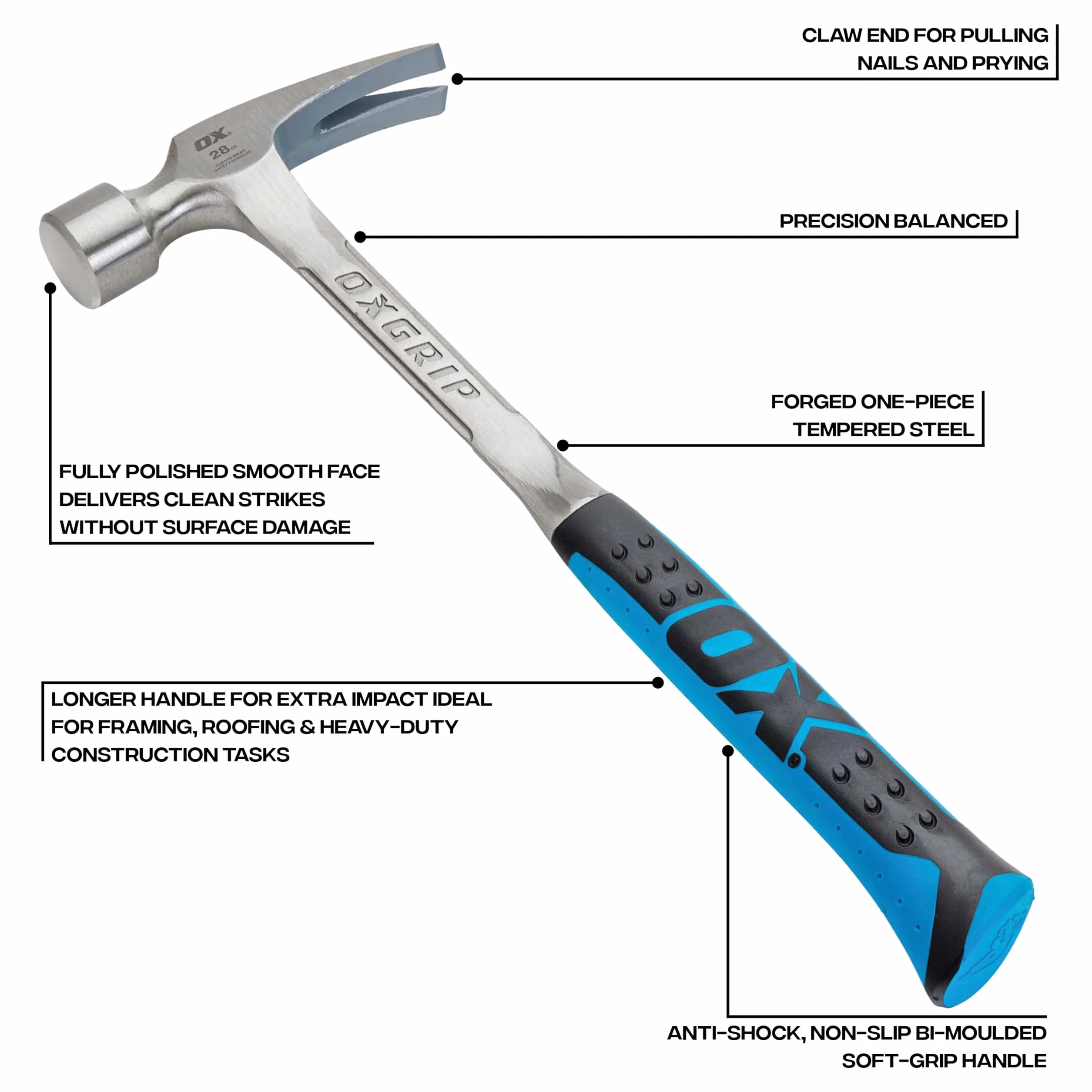 OX OX-P082328 - Prosty młotek do oprawienia pazurów z gładką powierzchnią - 793.8 g