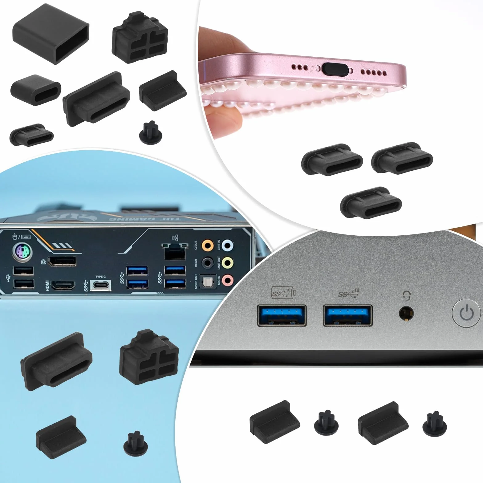 Silikonowe nasadki ochronne USB C USB-A HDMI RJ45 3,5 mm 50 sztuk 7 rodzajów
