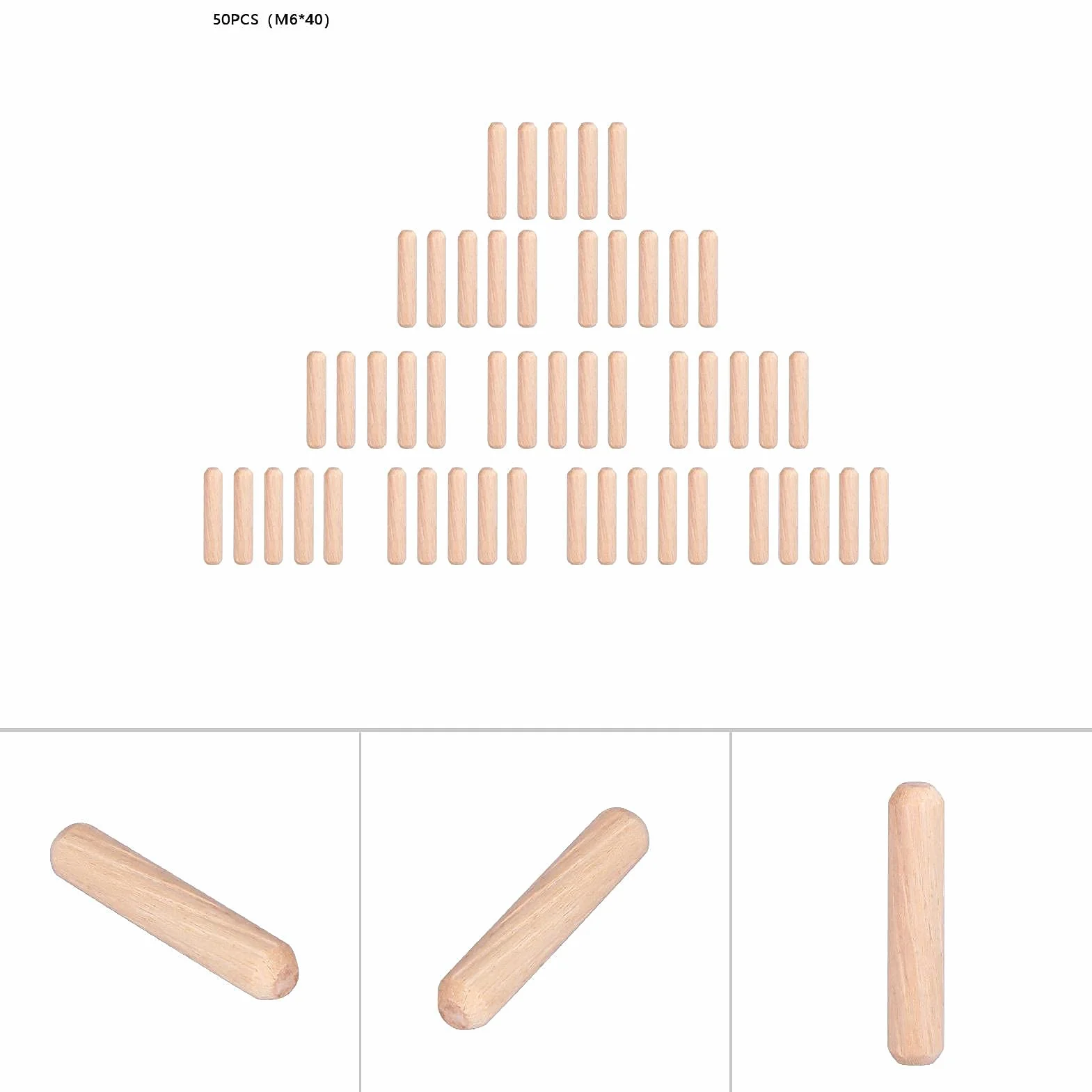 50 szt. Szuflada Szafki Okrągłe Ikea Kallax Kołki 101339, Kołki Drewno Karbowane Drewniane Rzemiosło Kołki Rozporowe Pręty (M6 * 40 (50 sztuk))