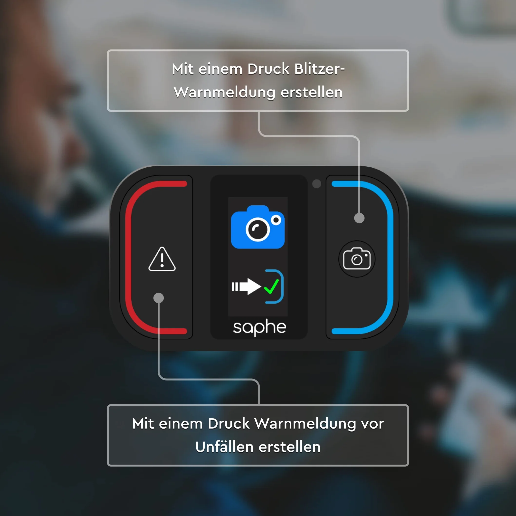Saphe Drive Mini ostrzegacz przed radarami do samochodu z kolorowym wyświetlaczem – Wyświetla radary, zagrożenia – dane od Blitzer.de – Żadne ABO nie jest potrzebne