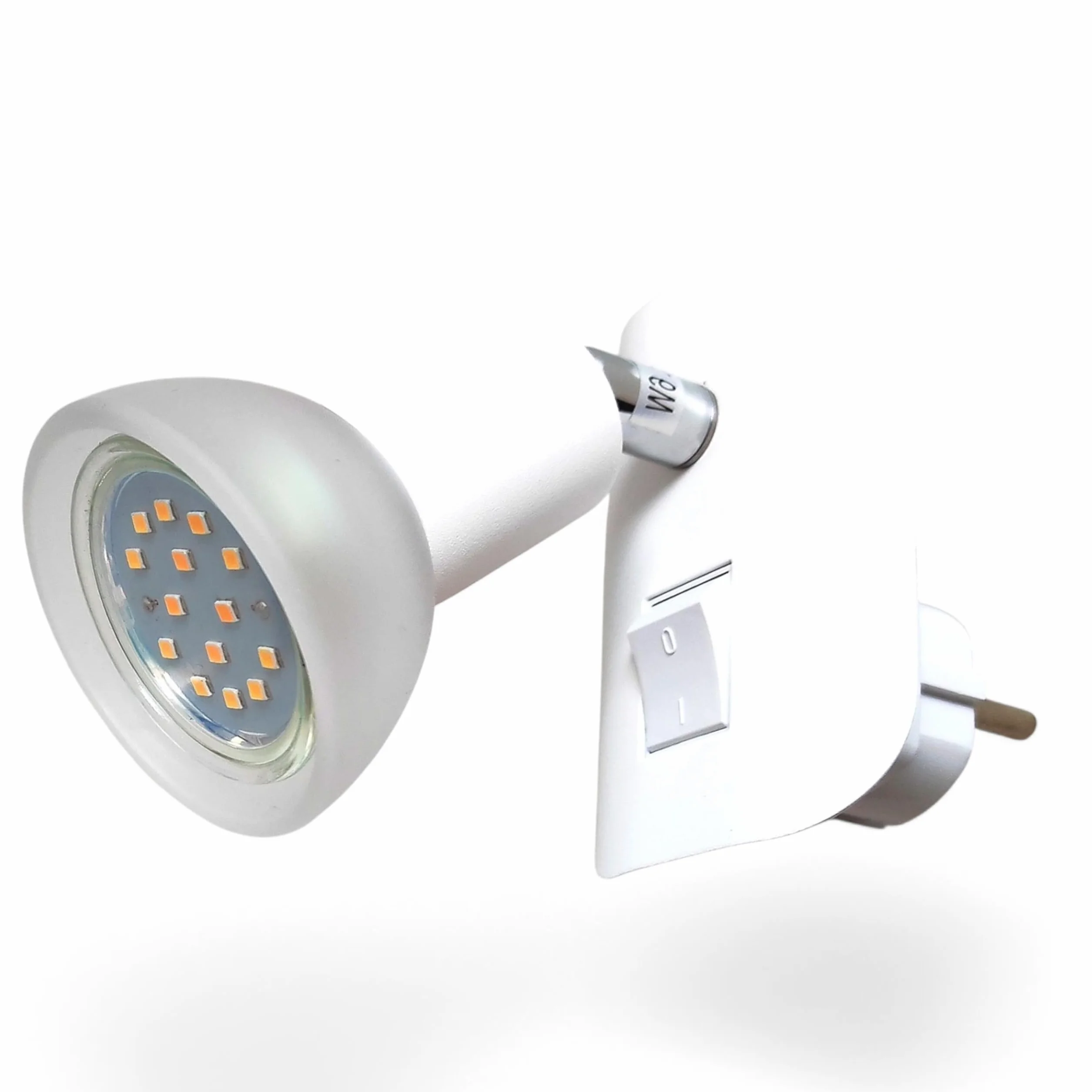 Trango Lampa wtykowa LED 11-046 w kolorze białym ze szklanym kloszem, lampka nocna z wtyczką wraz z 1 x GU10 3000 K ciepła biel żarówka LED i przełącznik ON/OFF lampka do czytania, lampa ścienna,
