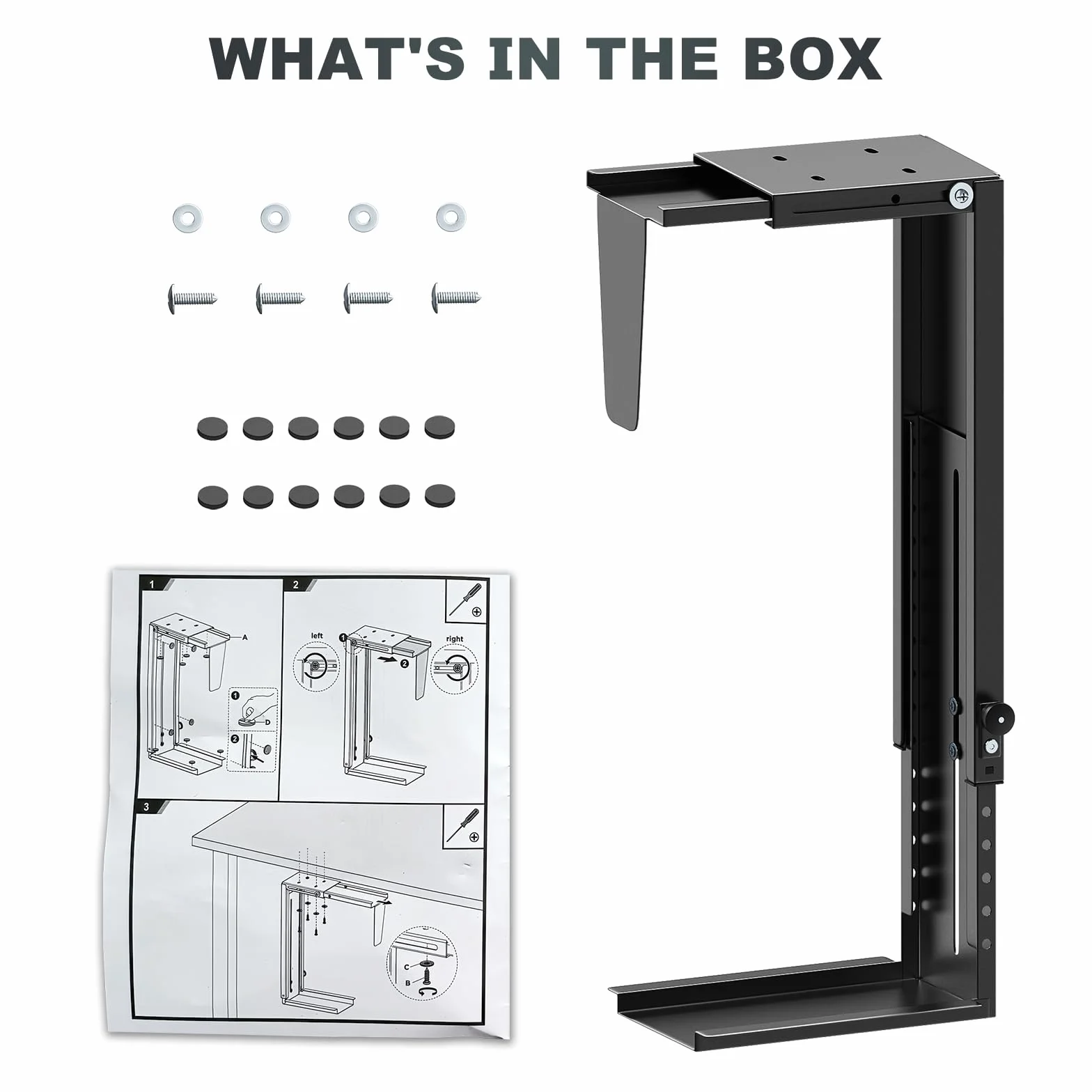 Uchwyt na PC Pod Biurko Regulowany Wysokość i Szerokość, do 25 kg, 38–67 cm, 21–33 cm