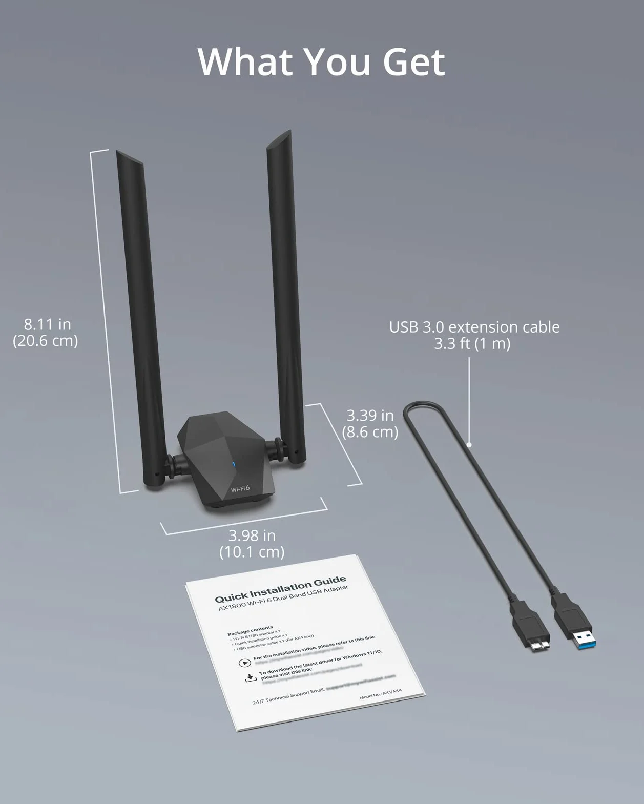 BrosTrend USB WiFi 6 AX1800, karta sieciowa USB o dużym zasięgu do komputerów PC, laptopów i komputerów stacjonarnych, 5 GHz/1201 Mb/s + 2,4 GHz/574 Mb/s, bezprzewodowy klucz sprzętowy WiFi USB 3.0