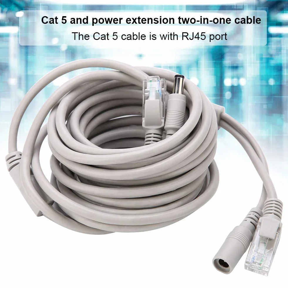 Kabel Ethernet CCTV RJ45+DC 5M Cat 5 10Mbps/100Mbps do monitoringu
