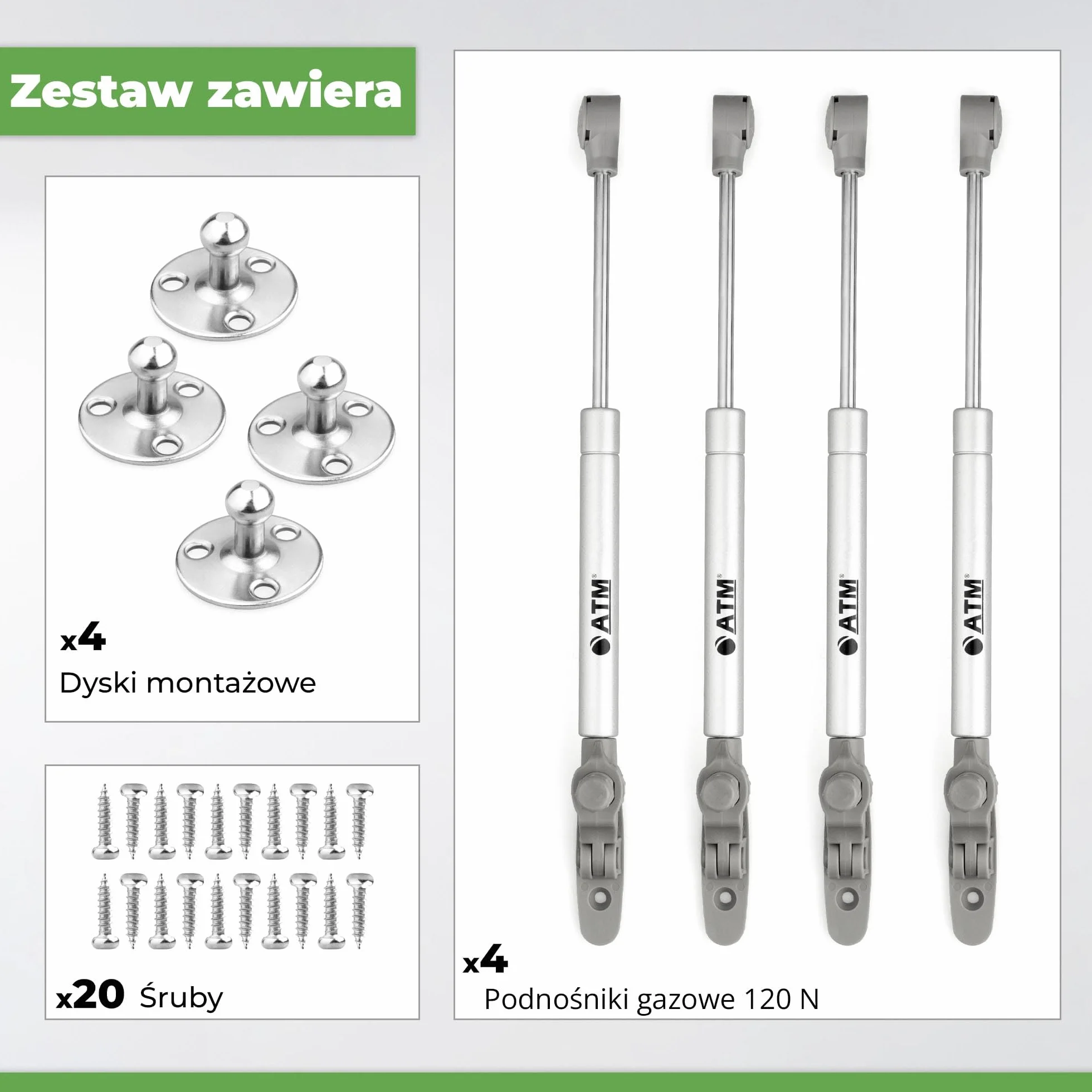 ATM® Podnośnik gazowy z hamulcem do frontów meblowych, klap i barków, 247 mm | Cichy Domyk | Regulacja Kąta 80° - 100° | Wytrzymały i łatwy w montażu | 4 Szt. | Moc: 120N