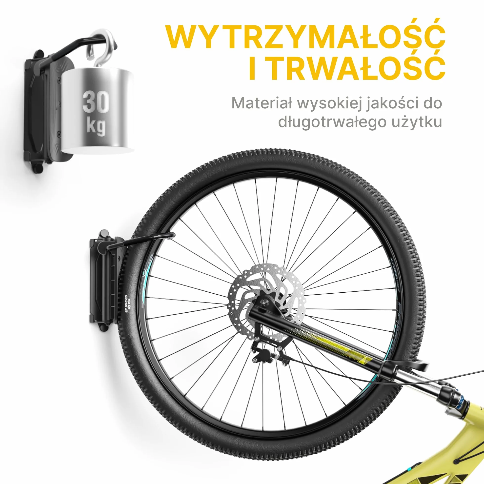 monTEK Obrotowy uchwyt ścienny na rower, wieszak na rower do garażu, uchwyt ścienny do rowerów, oszczędność miejsca, stabilny stojak na rower, pionowy stojak na rowery do 30 kg, 4 sztuki