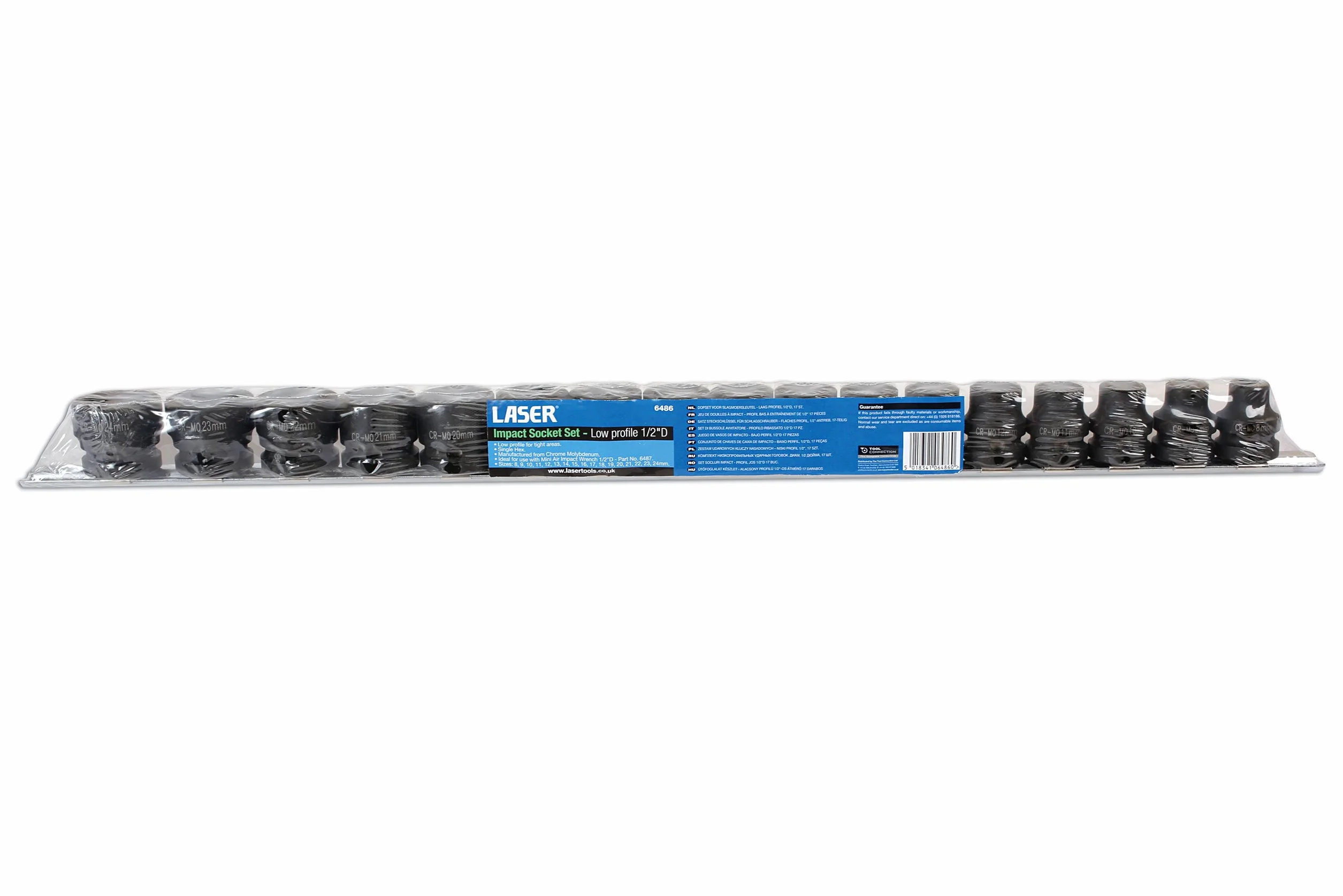 Laser 6486 niskoprofilowe gniazdo udarowe, średnica 1/2", zestaw 17