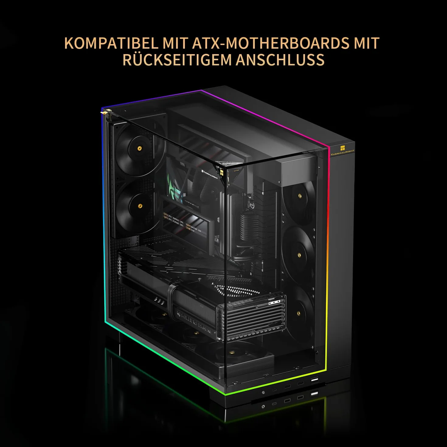 Thermalright TR A70 Vision obudowa gamingowa ATX, 8 gniazd wentylatorów, wyświetlacz LCD 9,16 cala