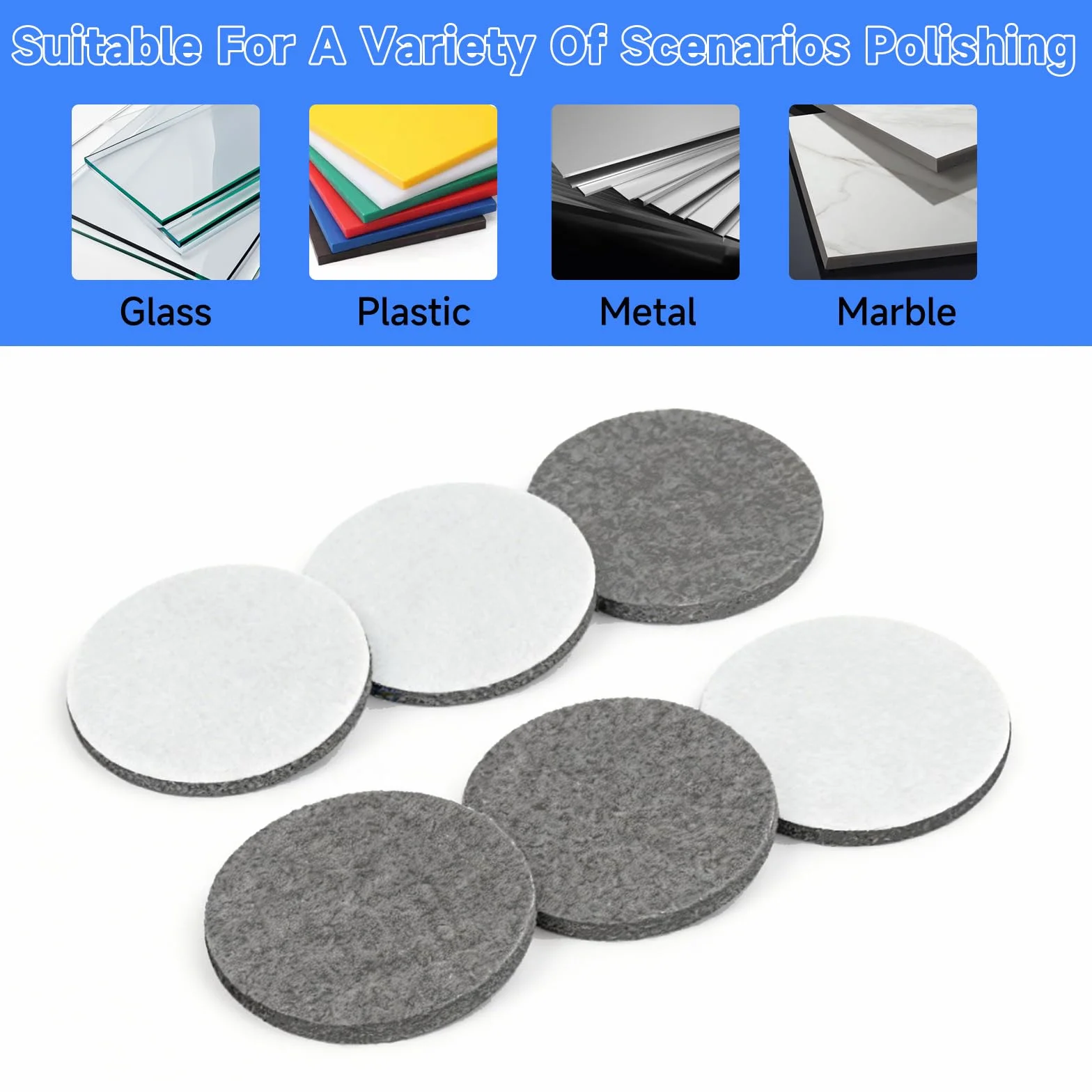 6 Sztuk Filcowych Podkładek Polerskich, Podkładka Polerska, 150 mm, na Rzep, Filcowa, do Drewna, Marmuru, Tarcza Polerska do Szlifierek Mimośrodowych Kompatybilny z Bosch