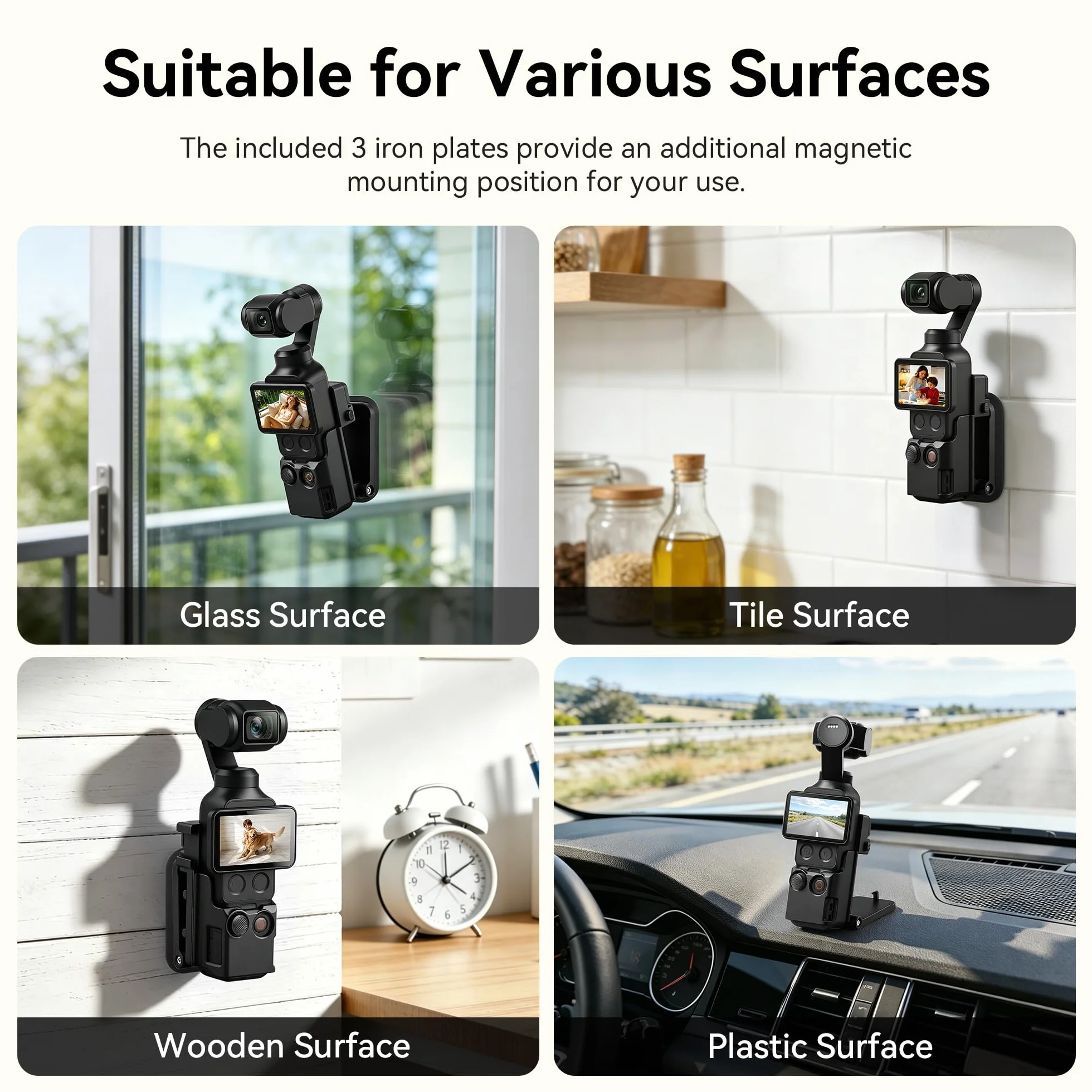 AMAZEAR Magnetyczny Uchwyt Montażowy dla DJI Osmo Pocket 4/3, Adapter Rozszerzający, Uchwyt z Przyssawką, 180° Regulowany, Czarny
