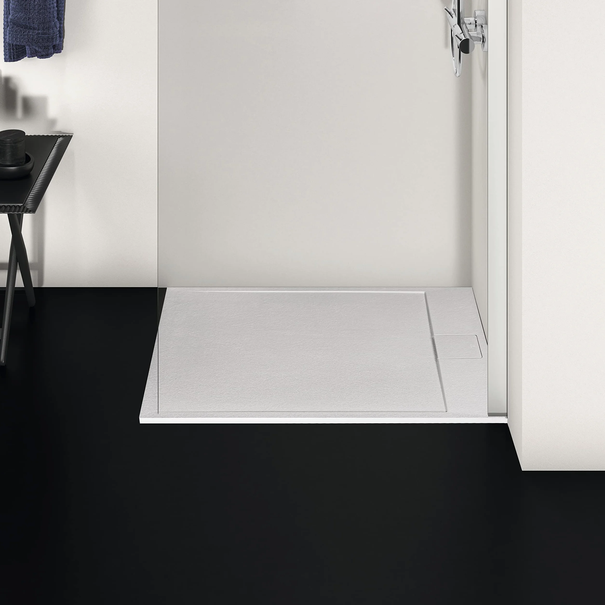 Ideal Standard Ultra Flat S i.life, brodzik prysznicowy, prostokątny, 100 x 80 cm, krótki boczny, matowe wykończenie o wyglądzie kamienia, biały