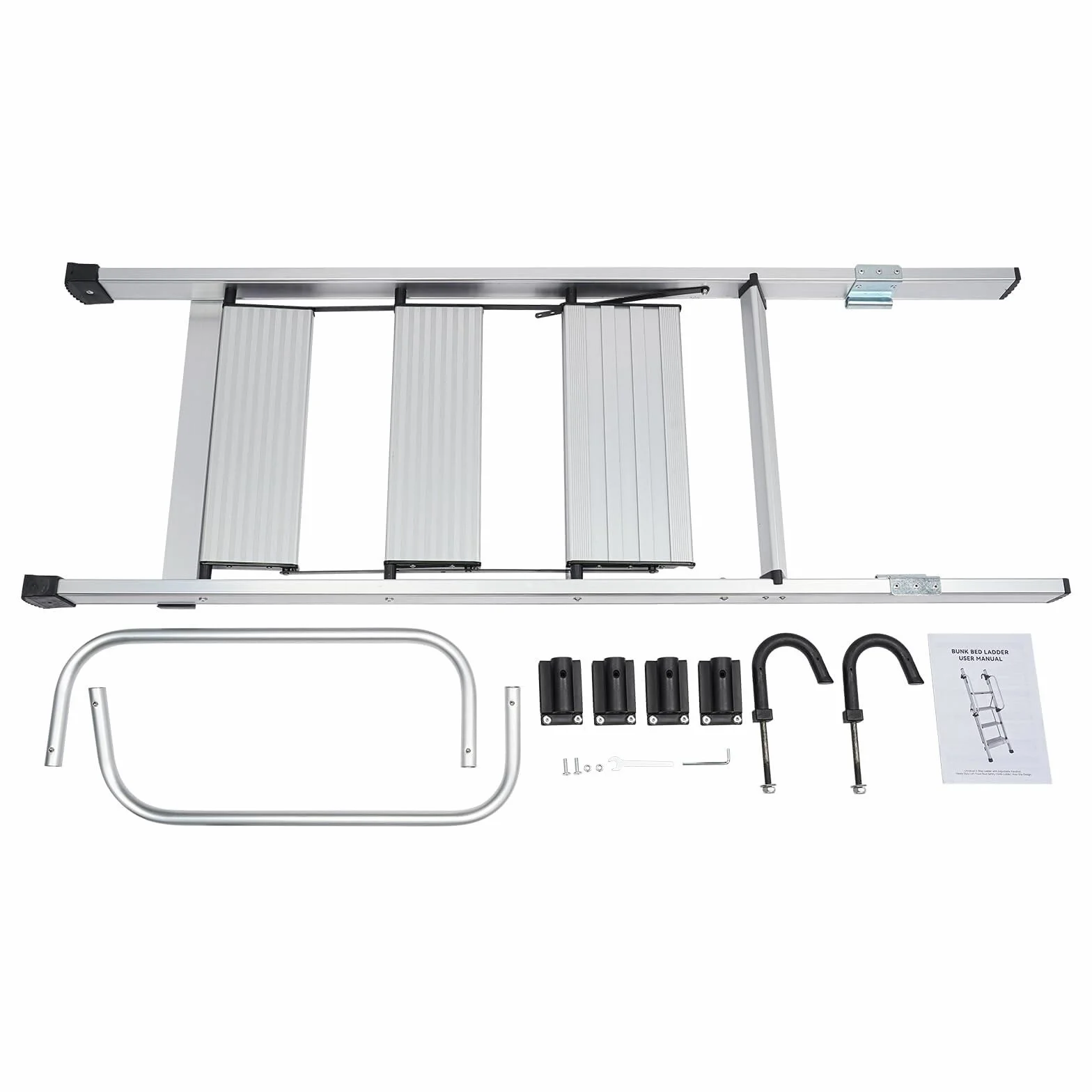 Schody na poddaszu 4-stopniowa aluminiowa drabina na łóżko piętrowe, nośność 150 kg, składana drabina z haczykiem, do kampera w akademiku loft schody