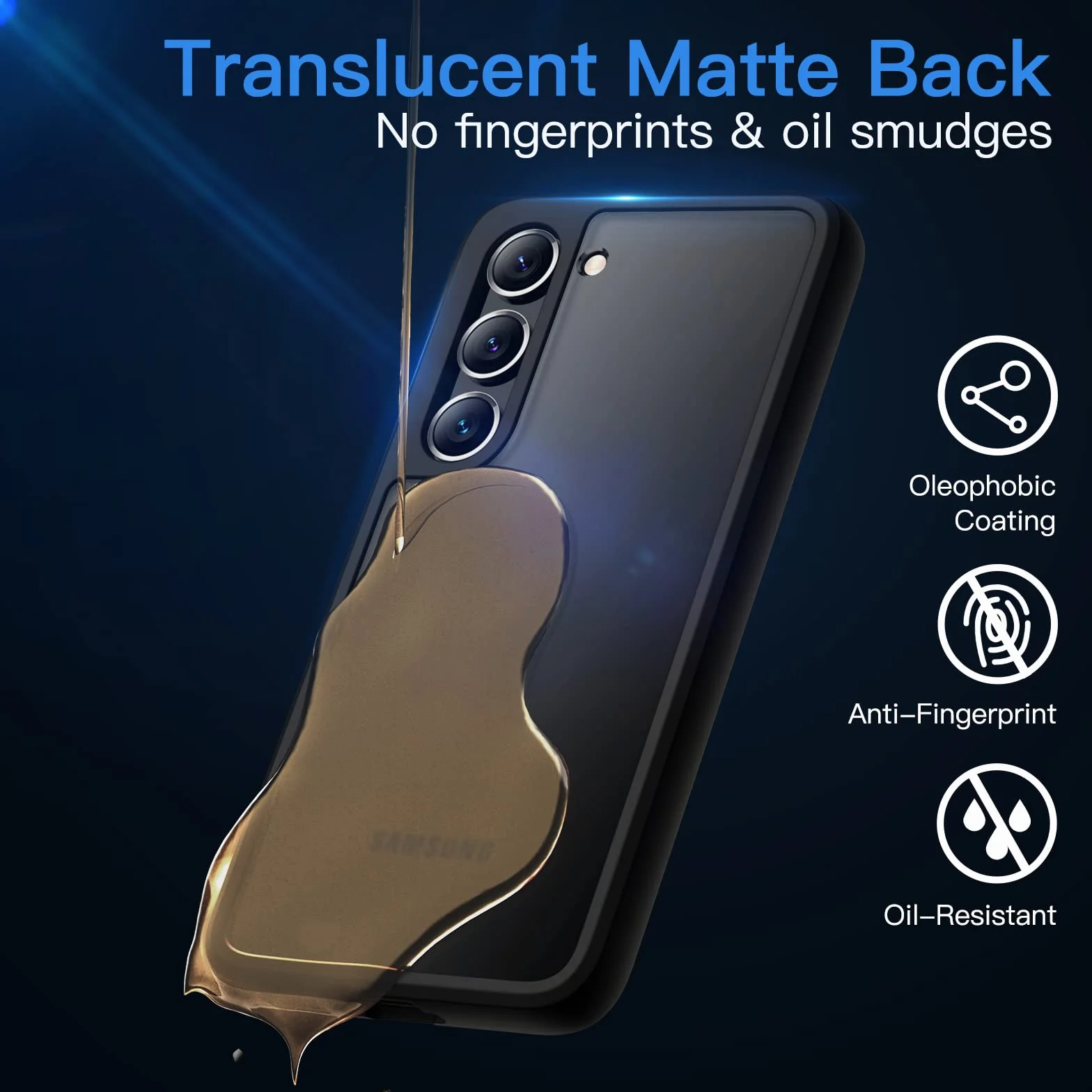 JETech Etui Matowe dla Samsung Galaxy S23 5G 6,1 Cala z Ochraniacz Ekranu i Obiektyw Aparatu, Półprzezroczysta Tylna Case, Szkło Hartowane (Czarny)
