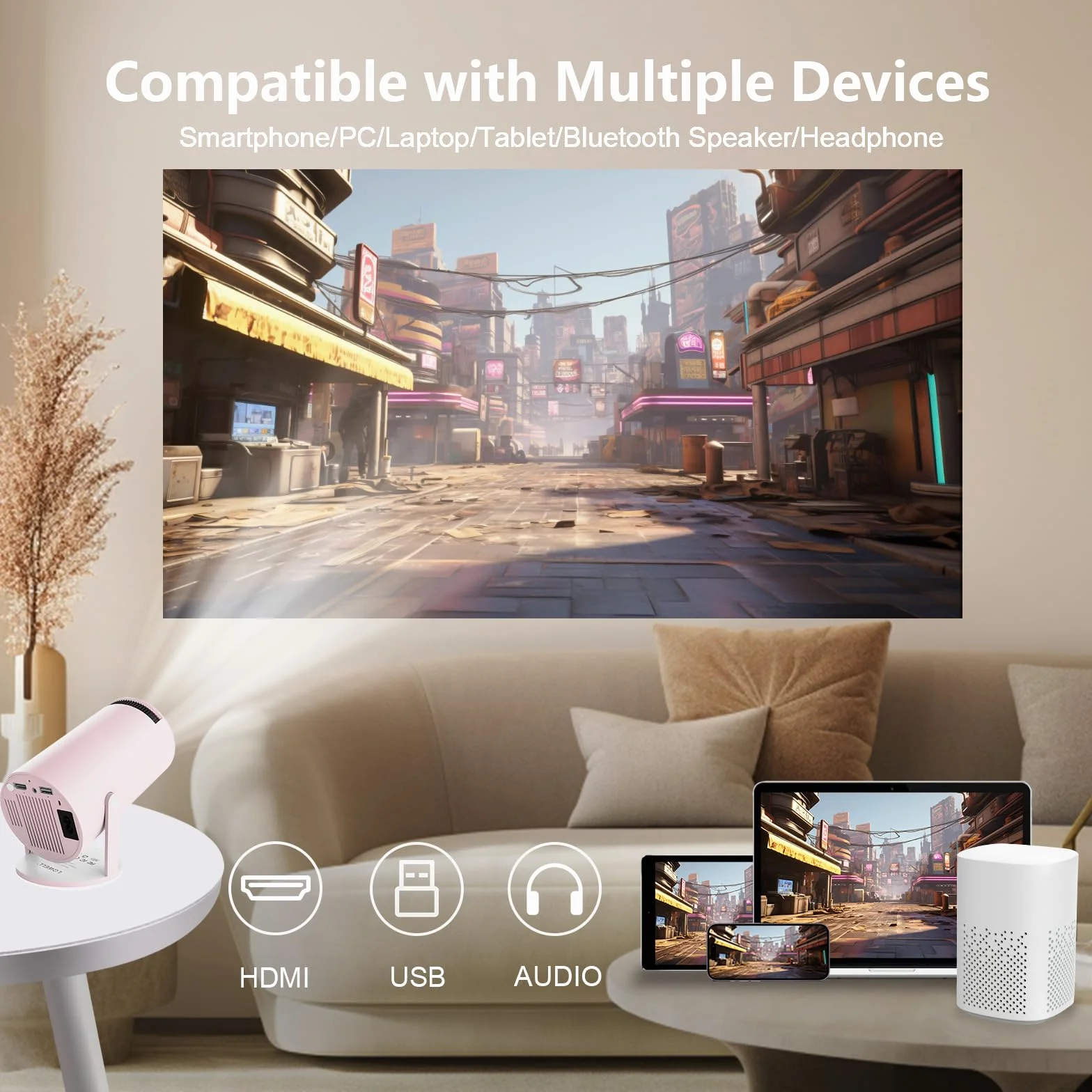LQWELL Mini projektor 5G WiFi BT5.0 Android automatyczna korekcja trapezu 220° 130 cali 4K HDMI kino domowe