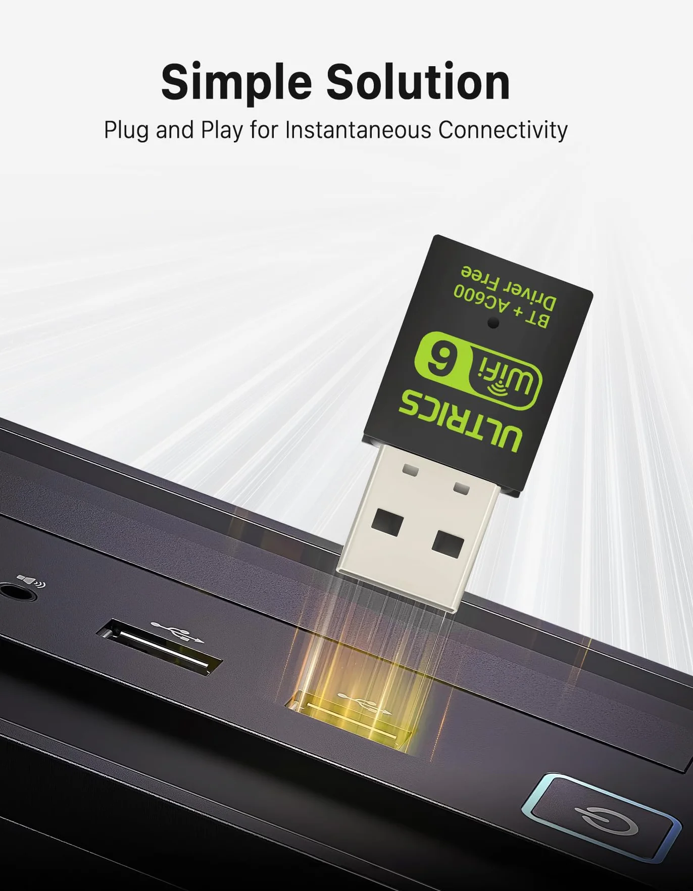 ULTRICS Adapter Bluetooth WiFi USB 5GHz/2.4GHz Dwuzakresowy Bezprzewodowy 600 Mb/s Odbiornik Sieci Mini Klucz Sprzętowy
