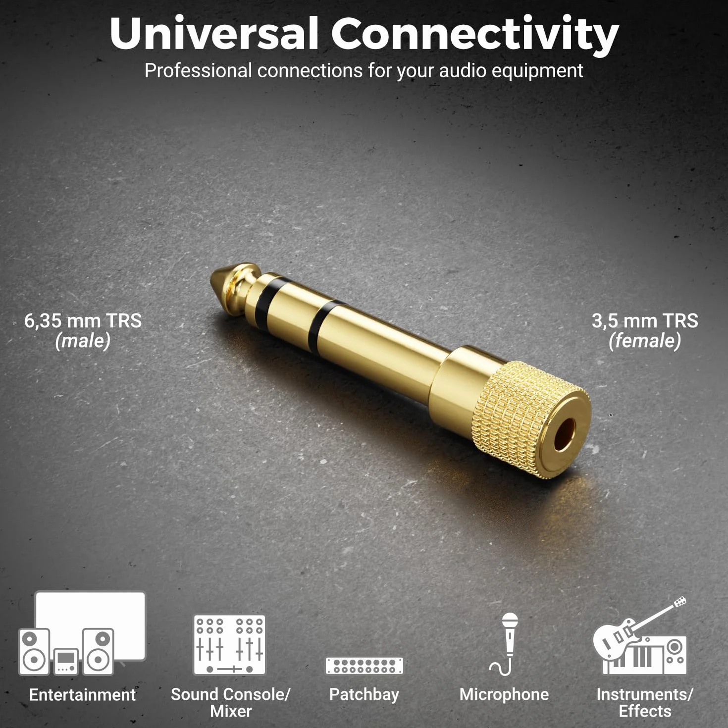 deleyCON Adapter Jack [1 Sztuka] 6,35mm do 3,5mm - Dźwięk Stereo Audio Sprzęgło - Do Słuchawek Gitara Odbiornik HiFi Wzmacniacz Kino Domowe Mikser Klawiatura TRS