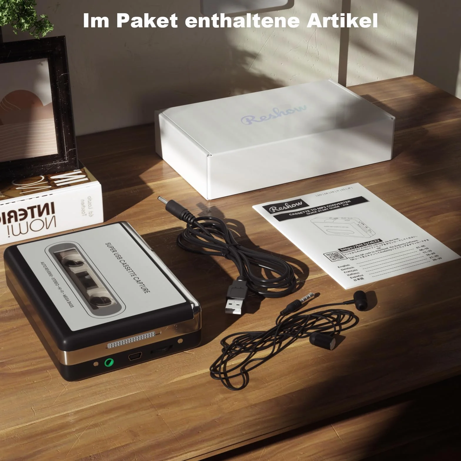 Reshow Nagrywarka kasetowa – przenośny magnetofon do nagrywania plików audio MP3 przez USB – konwertuje kasety do iPoda – kompatybilny z laptopami i komputerami w formacie srebrnym