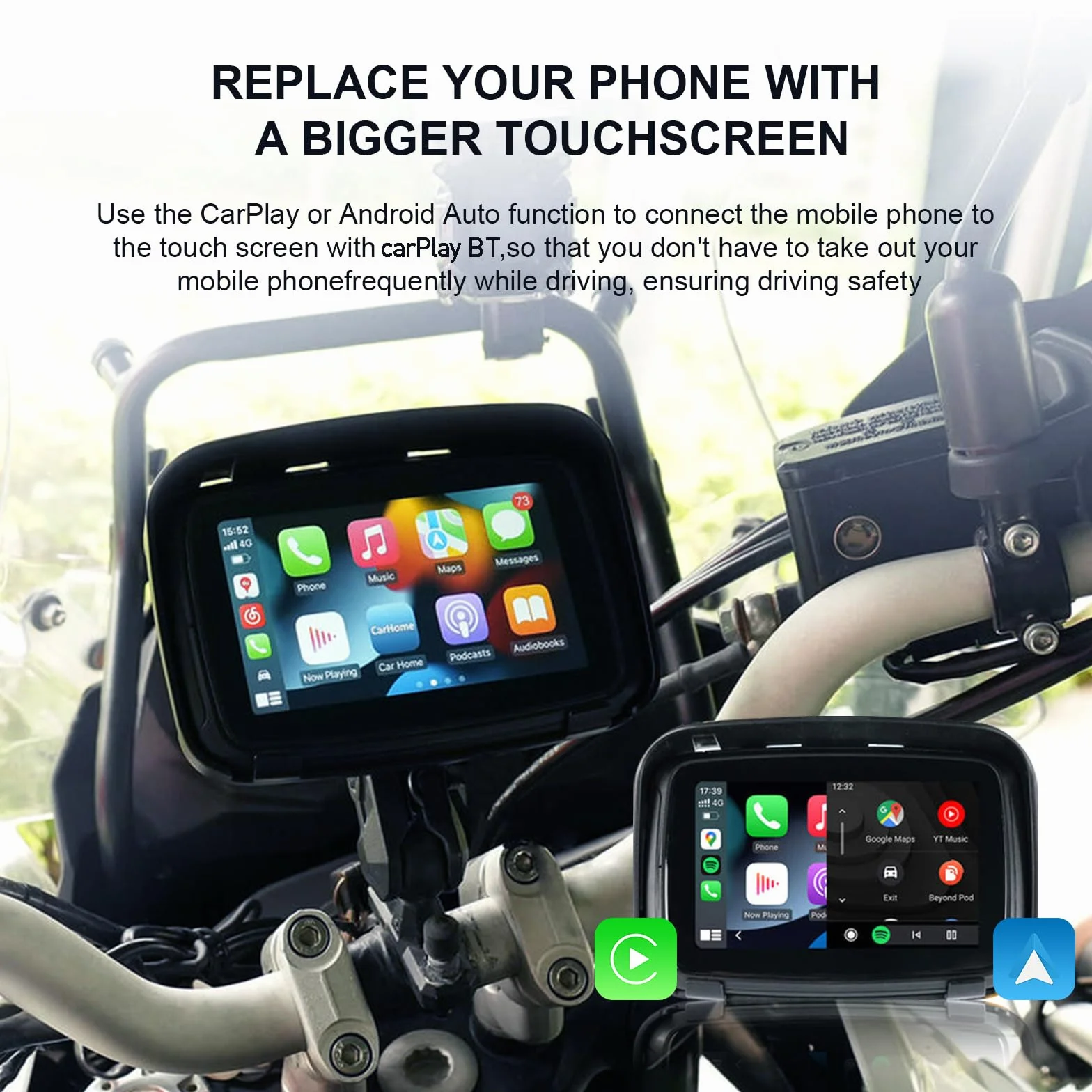 KAOLALI Bezprzewodowa nawigacja GPS Carplay 5-calowy ekran dotykowy IPX7 wodoodporna motocykl
